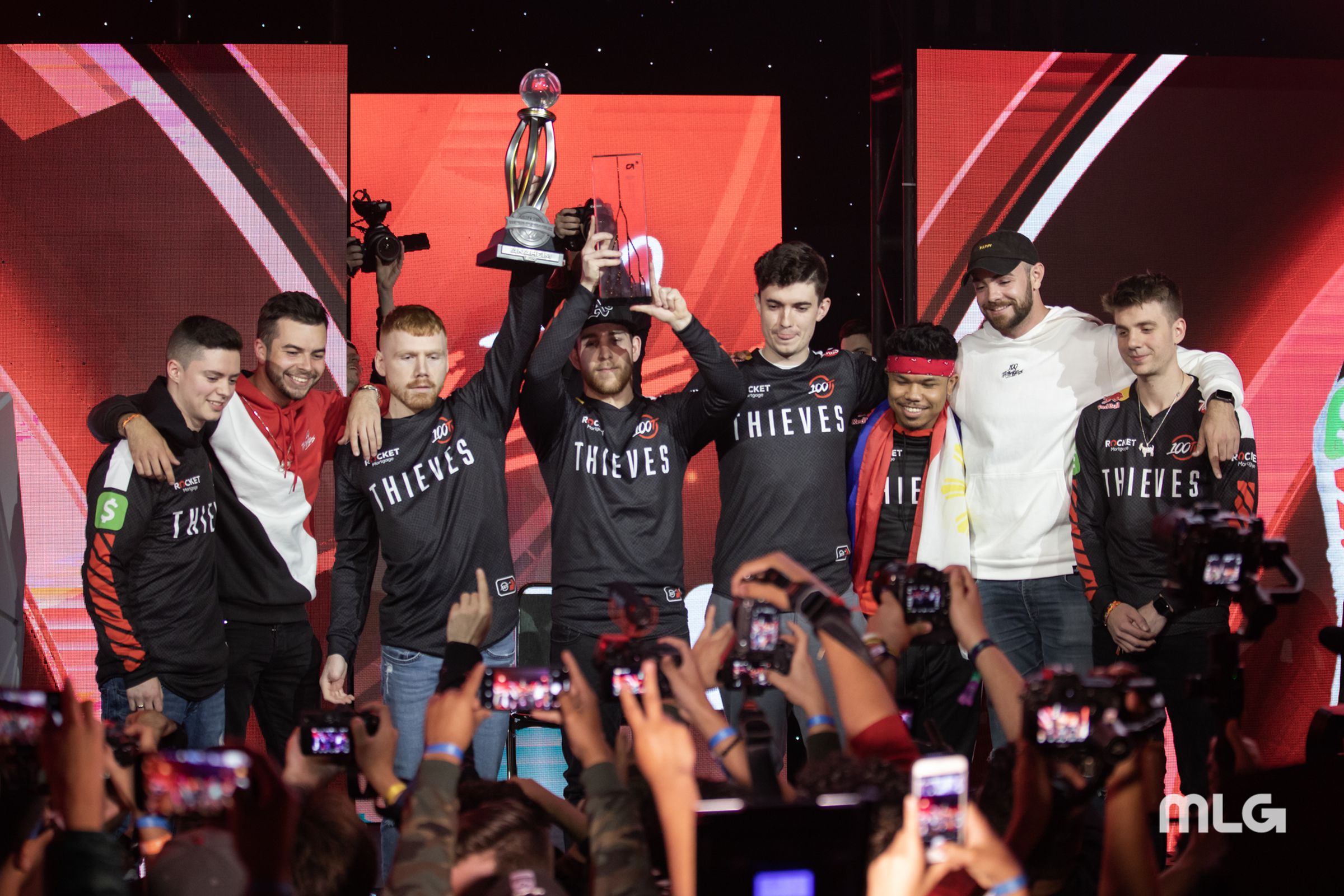 100 Thieves’ Call of Duty team after capturing the Anaheim Cup.