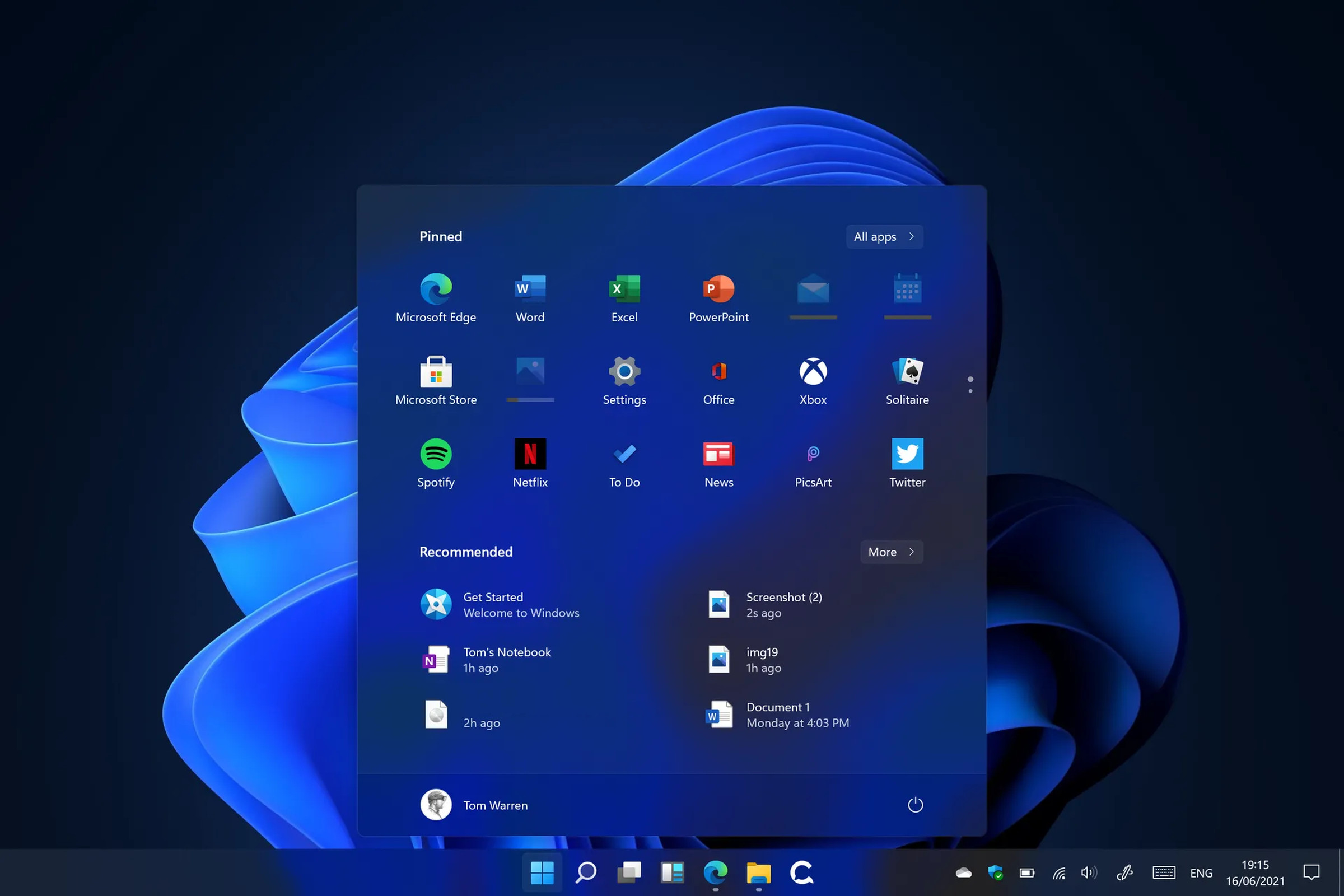 The new Windows 11 Start menu.