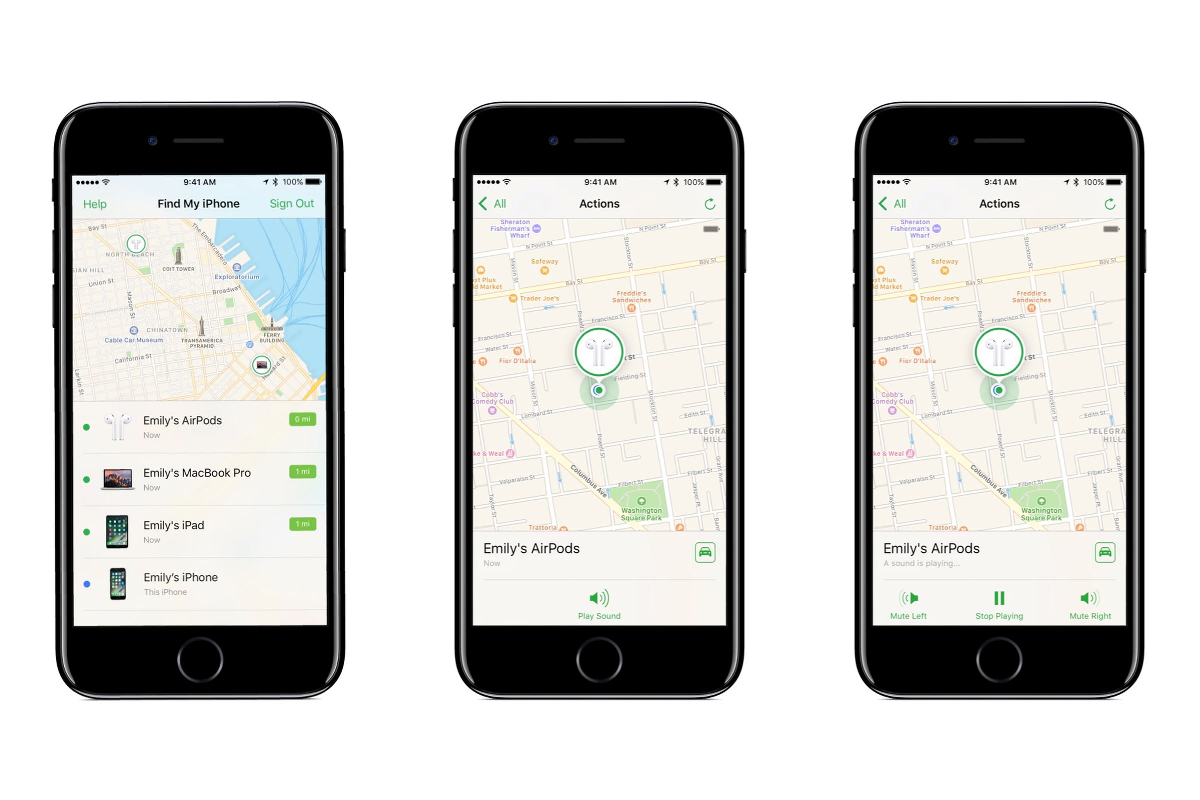 AirPods in Find My iPhone app