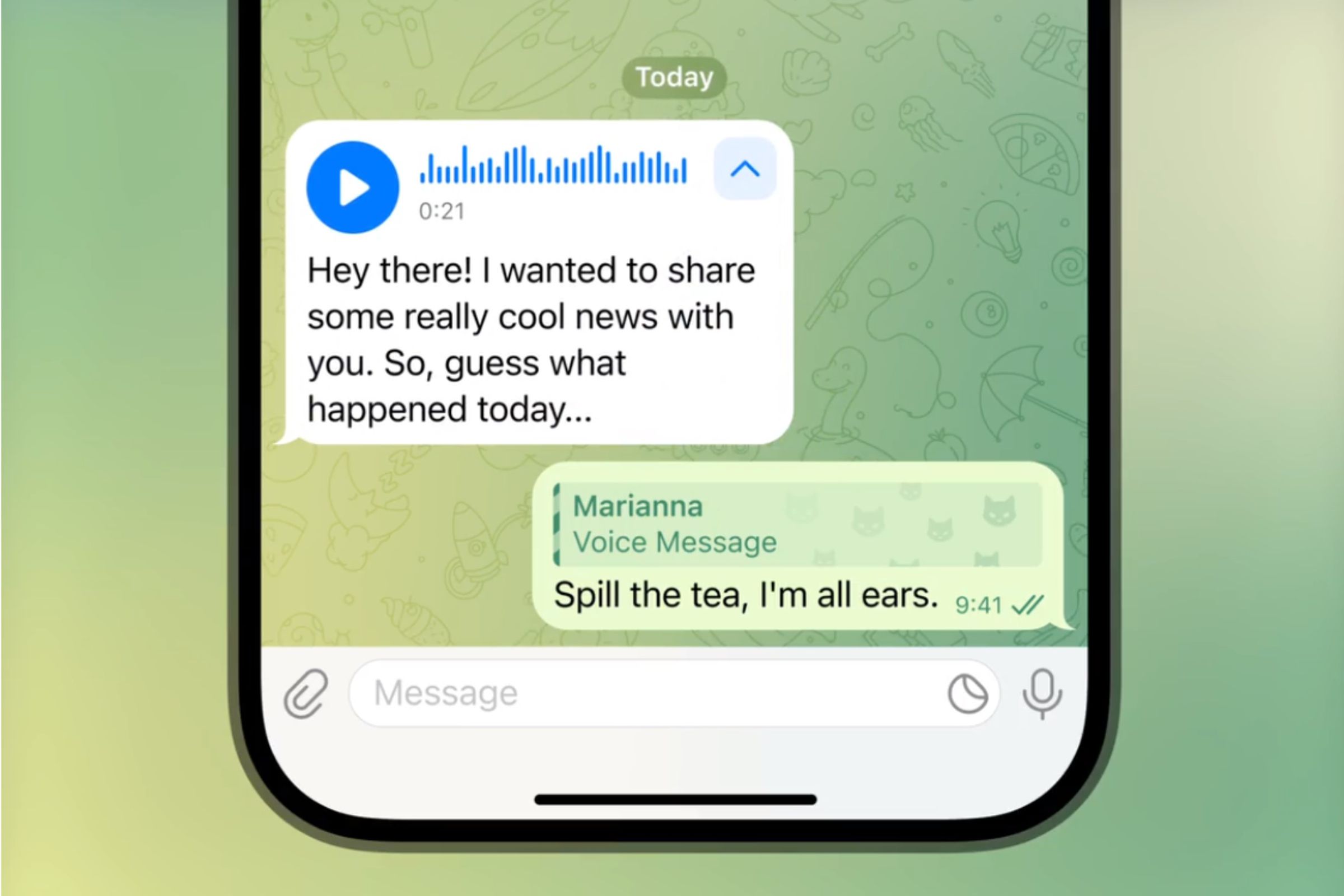 A screengrab of Telegrams voice-to-text translation feature on a phone