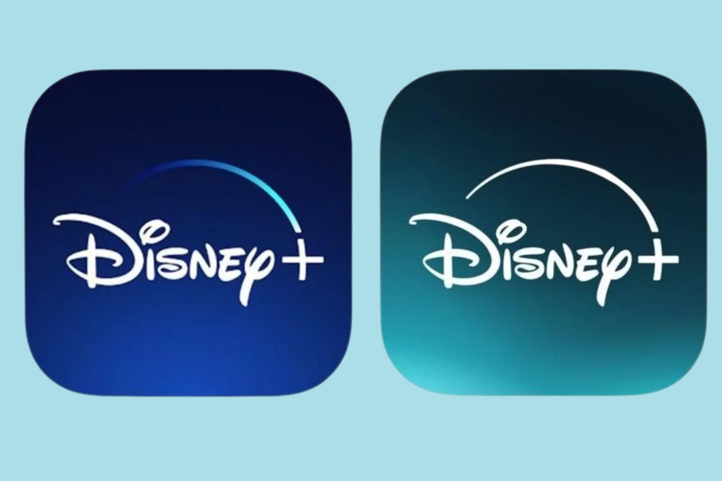 The old Disney Plus icon logo (left) compared with the updated teal one (right).