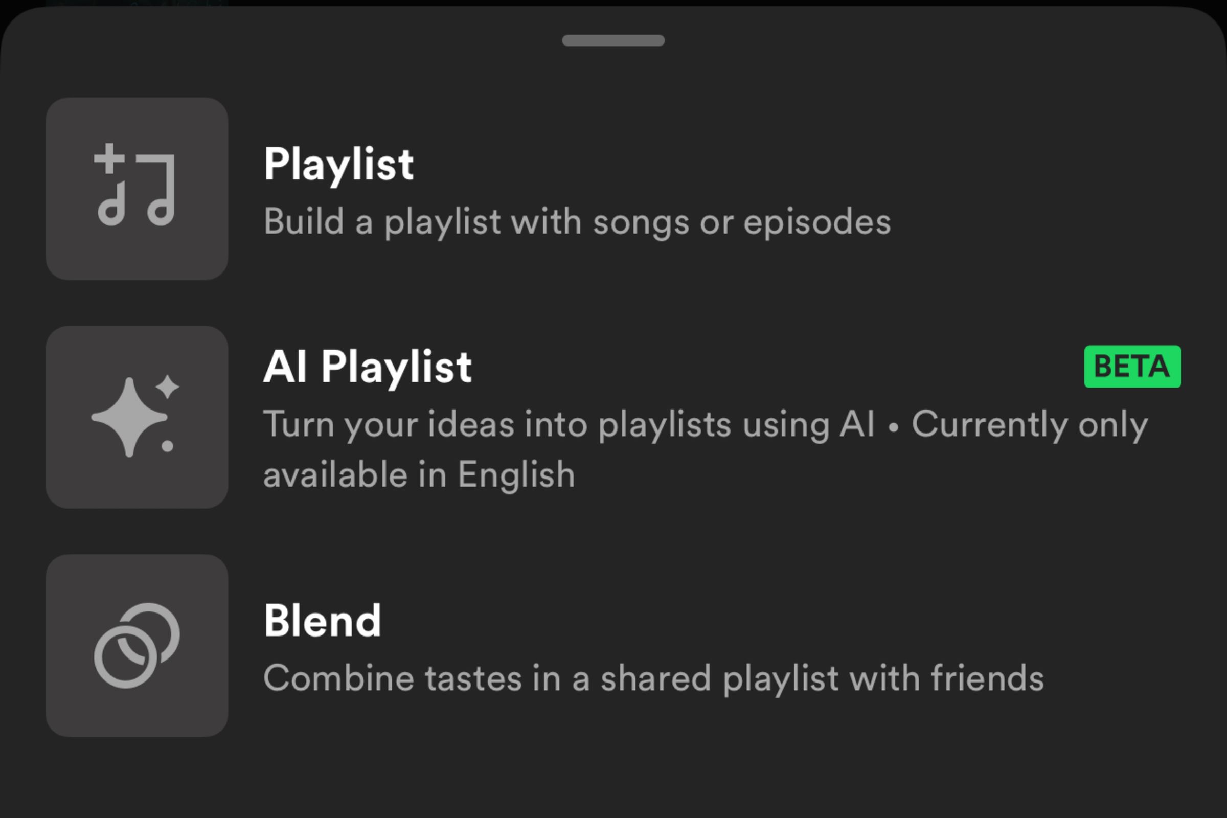 A screenshot taken of the new Spotify AI Playlist feature in the iOS app.