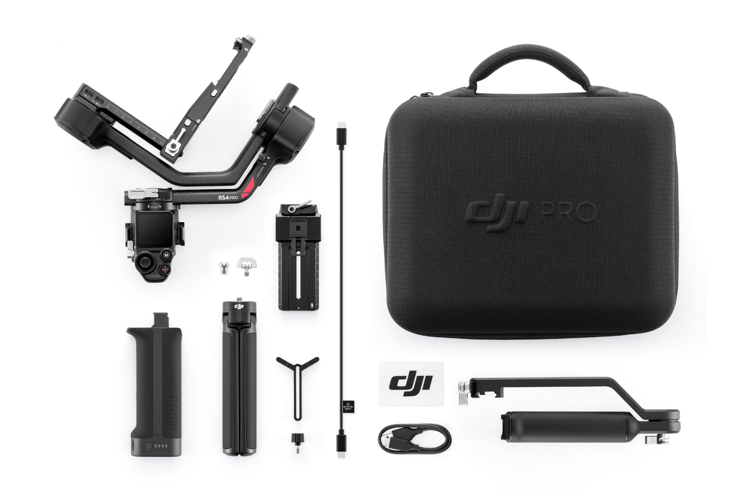 The accessories for the DJI RS 4 Pro.