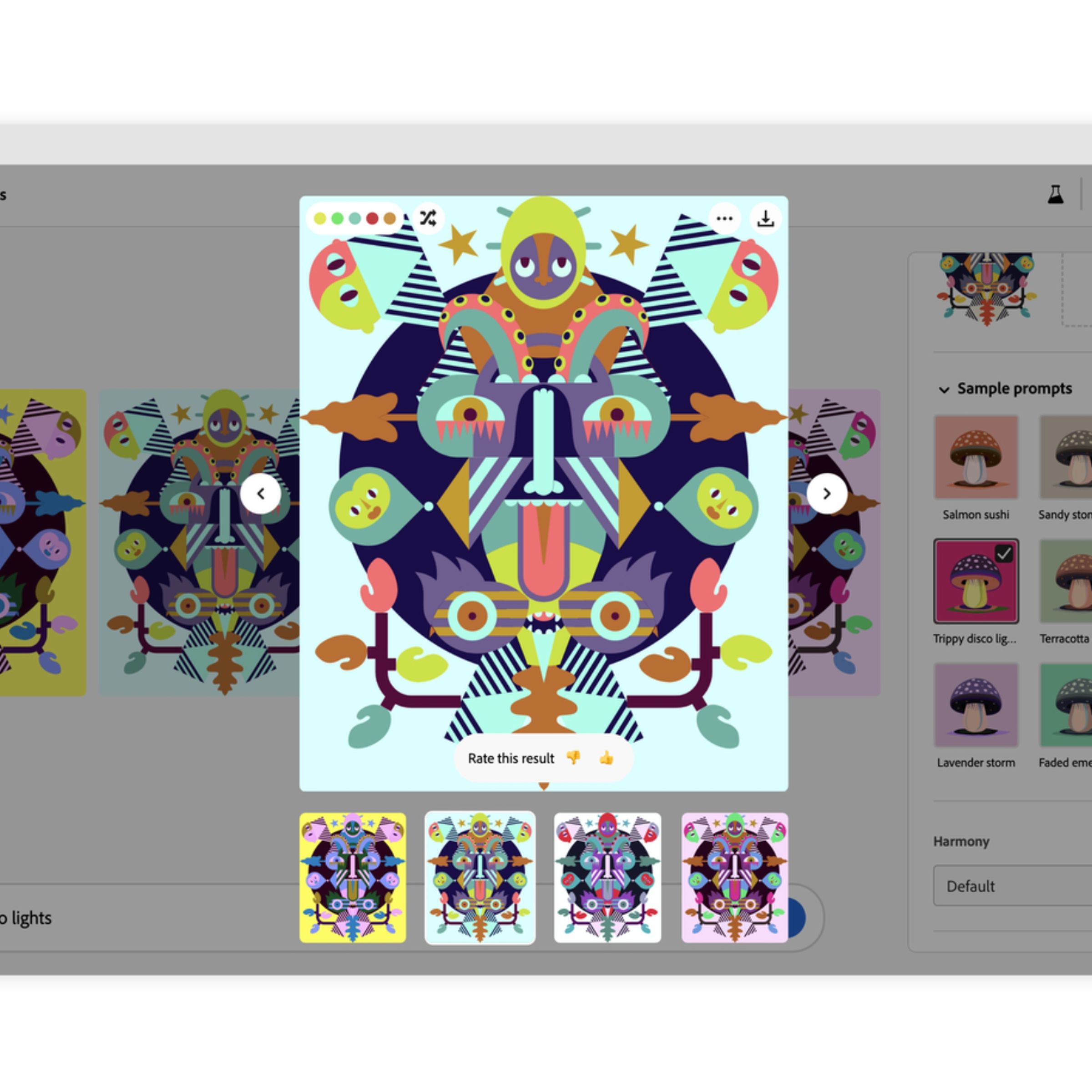 A screenshot of Adobe Illustrator displaying the software’s new Vector Recoloring feature.