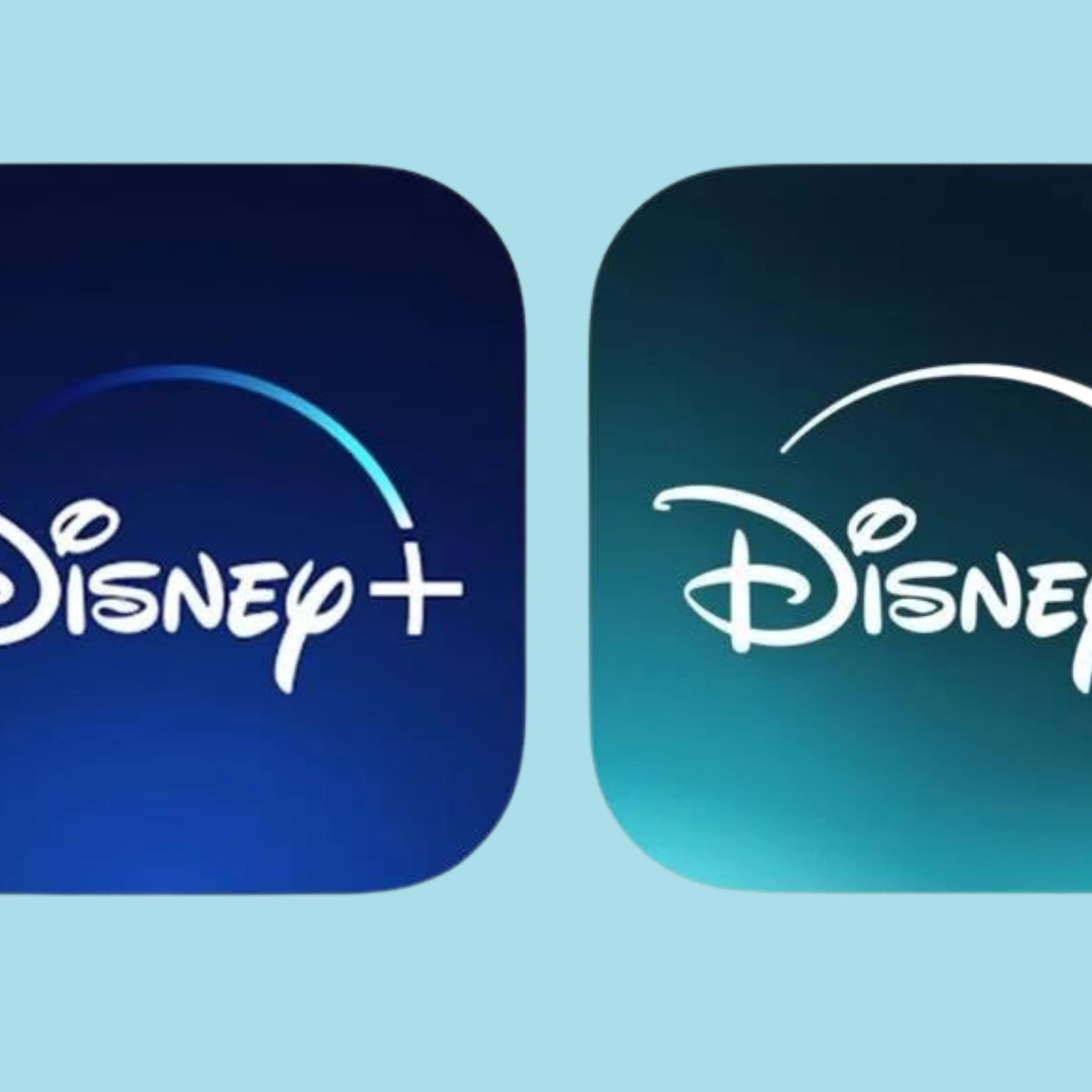 The old Disney Plus icon logo (left) compared with the updated teal one (right).