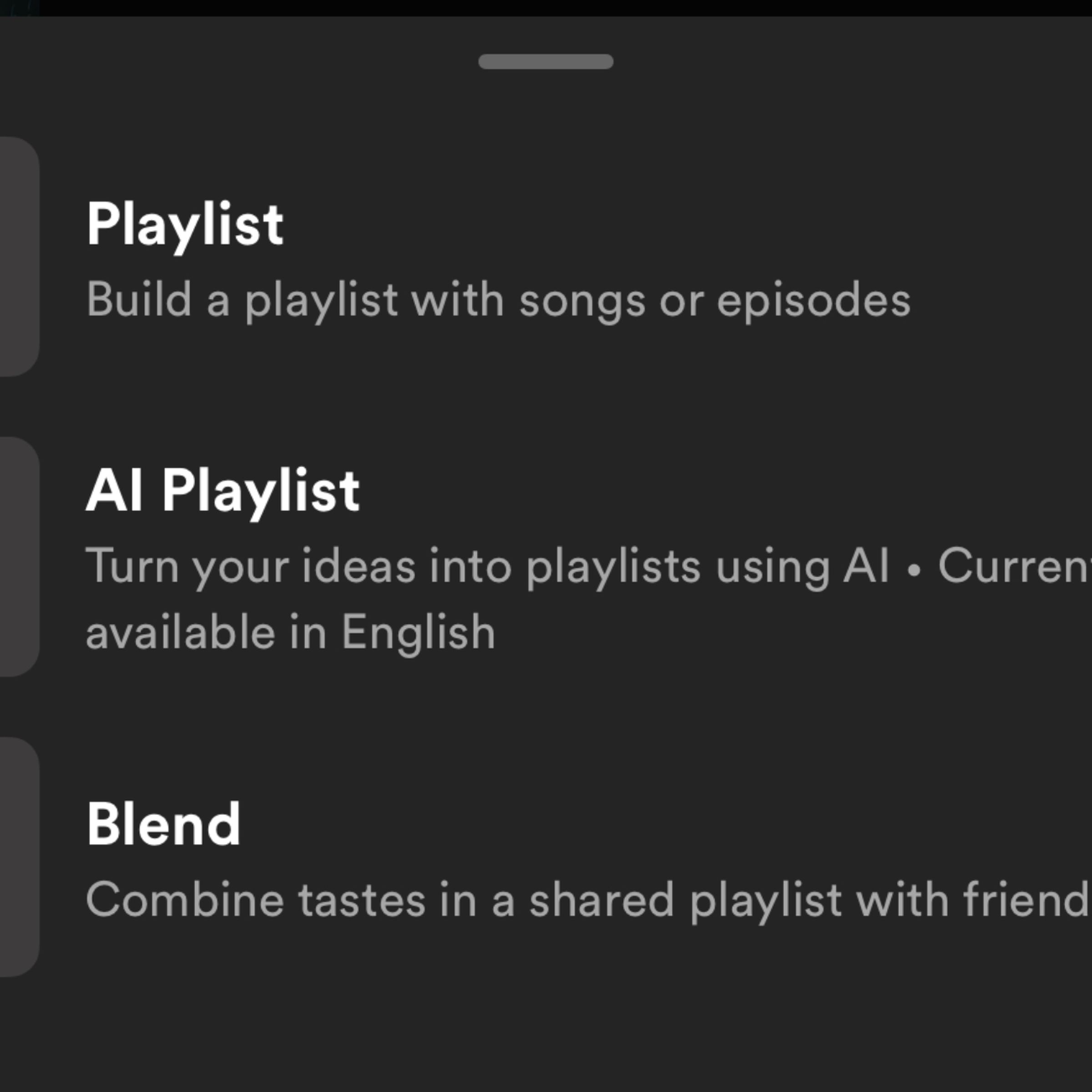 A screenshot taken of the new Spotify AI Playlist feature in the iOS app.
