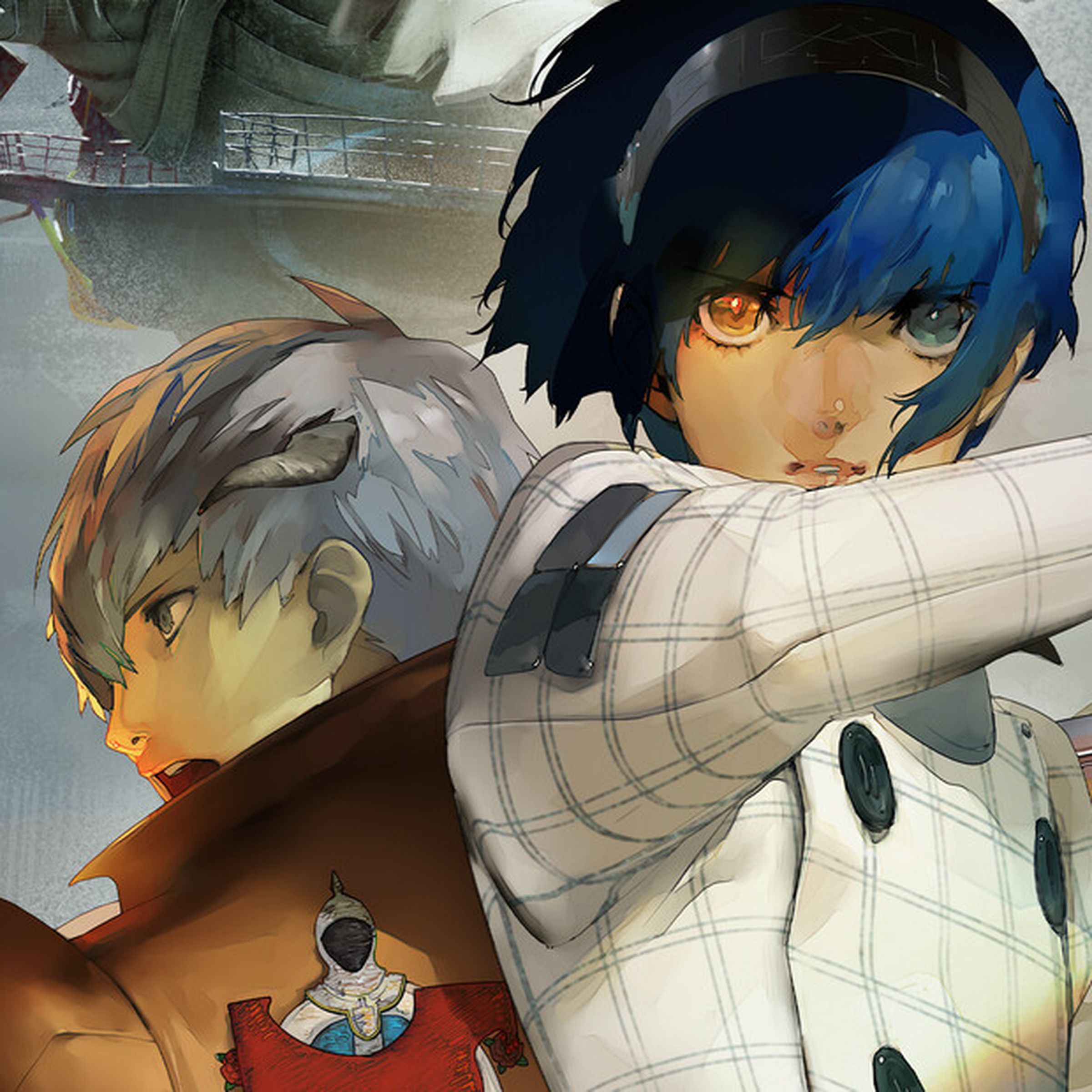 Key Art from Metaphor: ReFantazio featuring the main character with blue hair and dual-colored eyes and a party member with silver hair.
