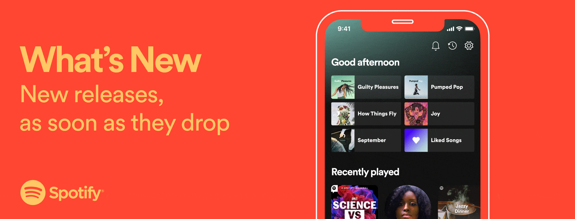 Spotify’s What’s New section of the app.