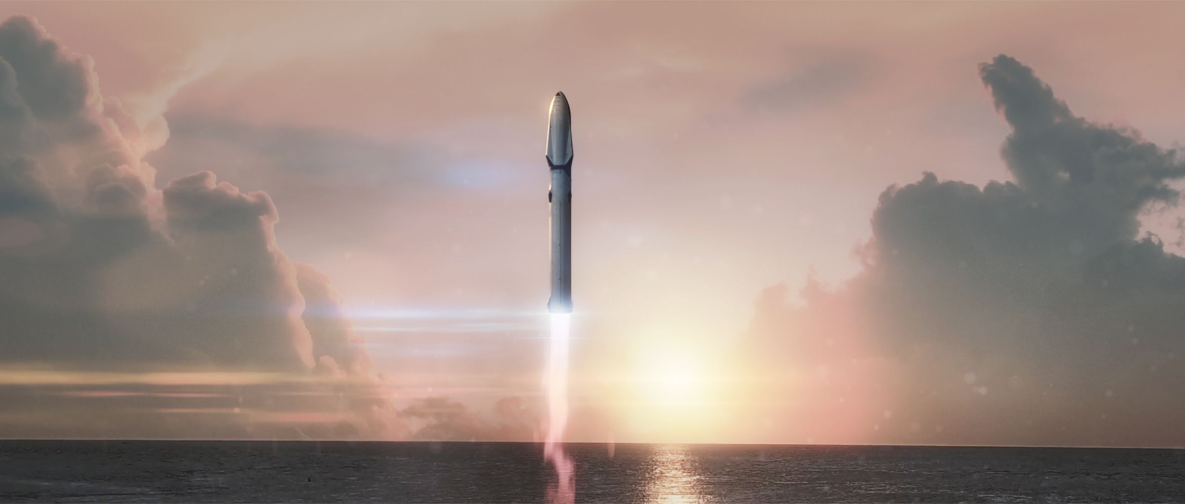 A rendering of SpaceX’s ITS, launching to space.