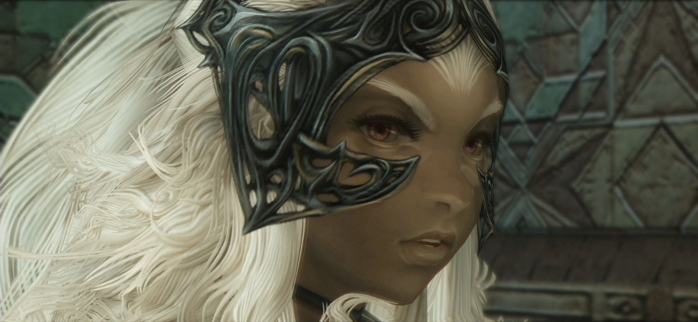 Screenshot from Final Fantasy XII featuring a close up of the character Fran