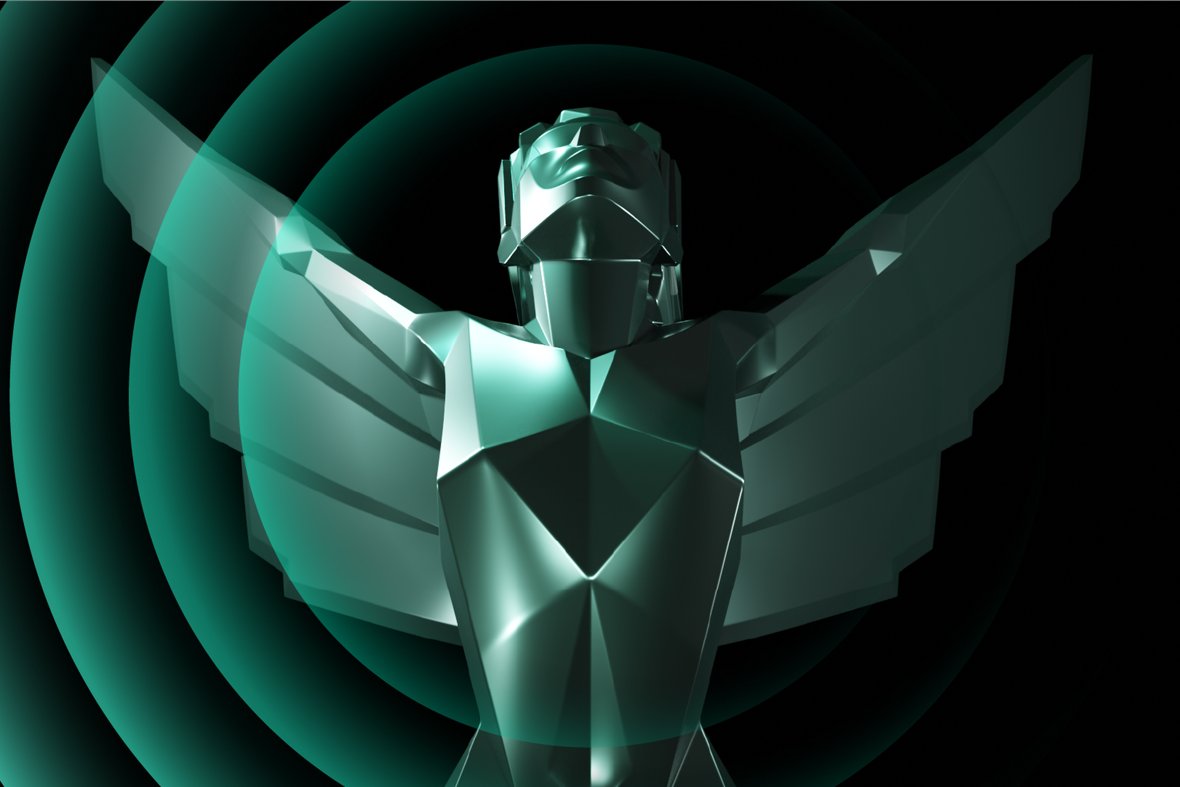 Key art from The Game Awards 10-year concert featuring a close-up of the Game Awards statue highlighted in a greenish-blue color