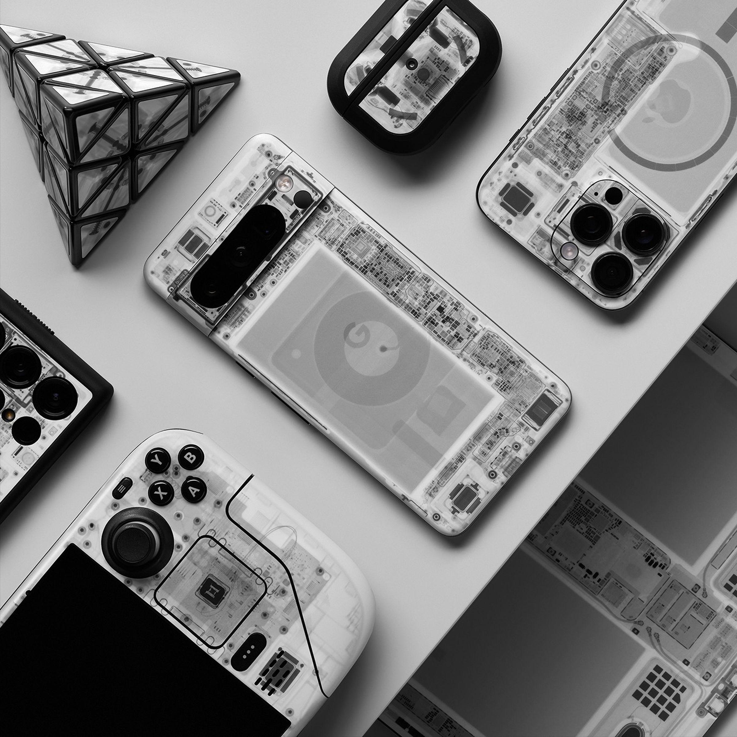 Dbrand’s “Light” X-Ray skins. There are “Dark” ones too.