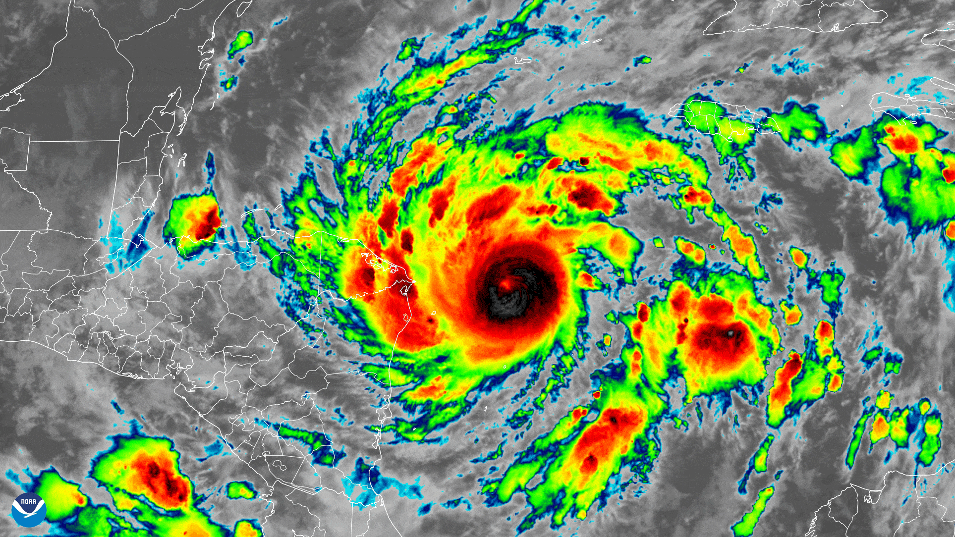 The GOES-East satellite watched Tropical Storm Eta strengthen into a hurricane over the Caribbean Sea on November 2nd, 2020.