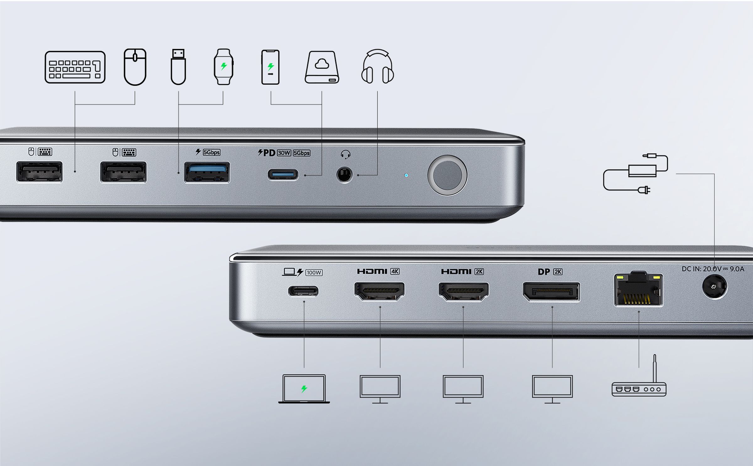 The dock’s 10 ports.