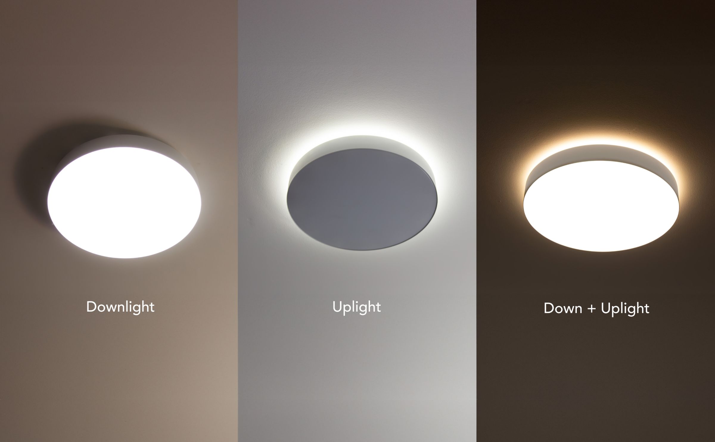 The new ceiling light features an uplight and downlight for different effects.