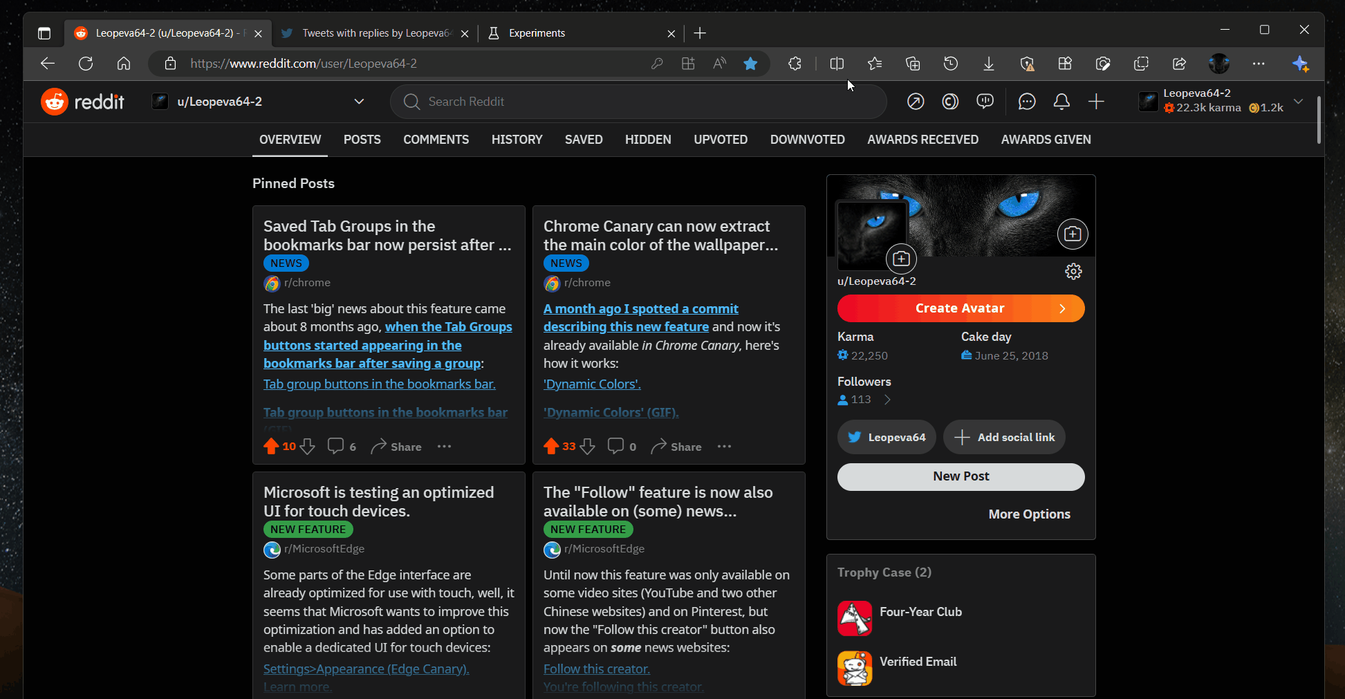 Microsoft Edge tabs in a new side-by-side view.