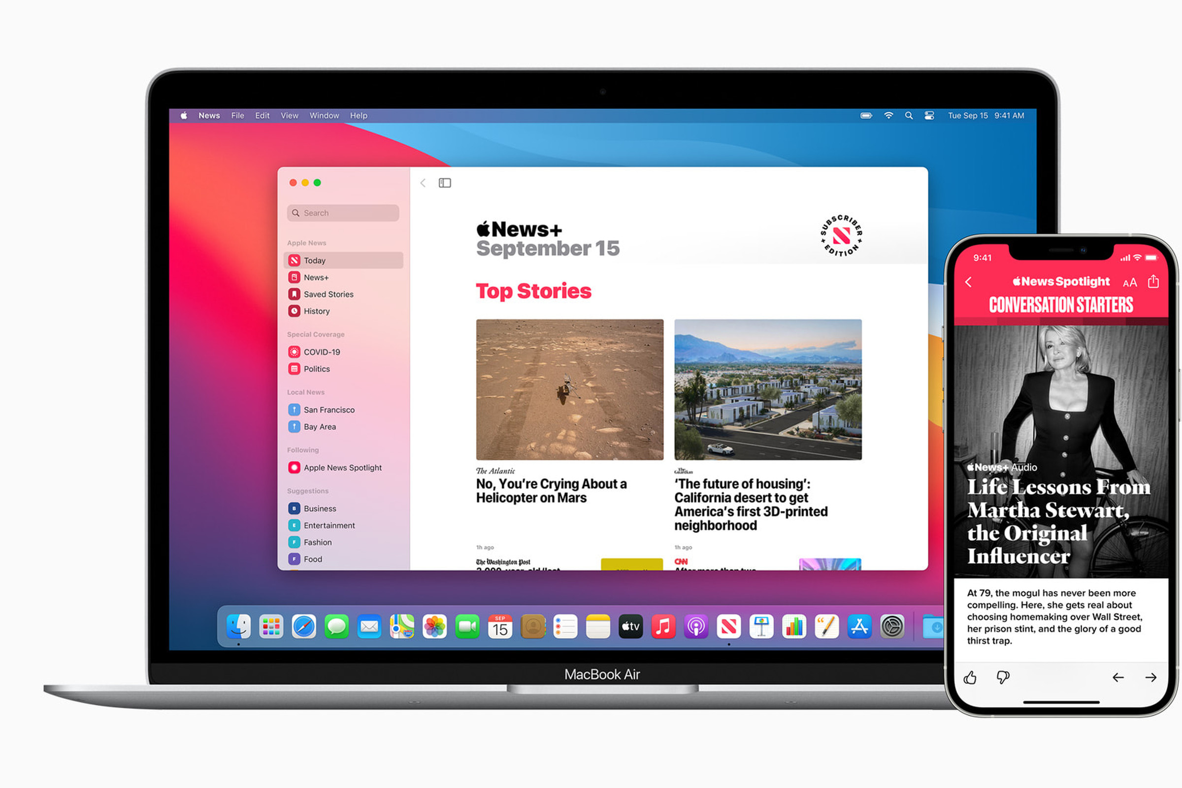 Apple News on a MacBook and iPhone