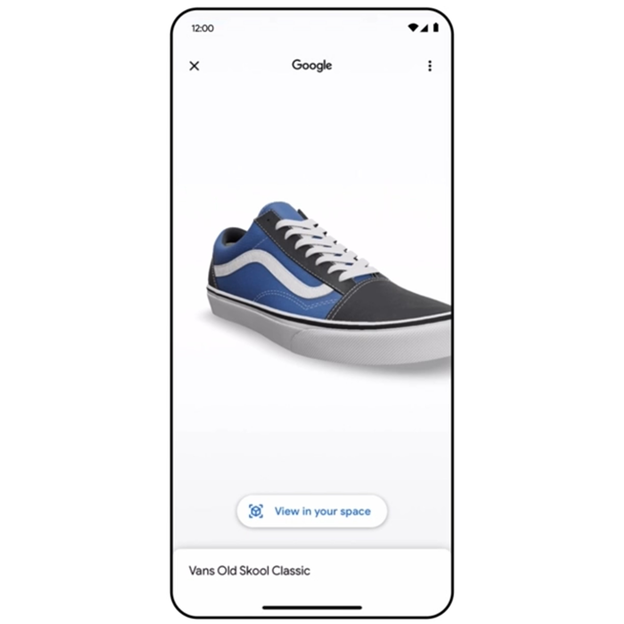 Photo of a 3D Vans sneaker inside the google search window on a phone.