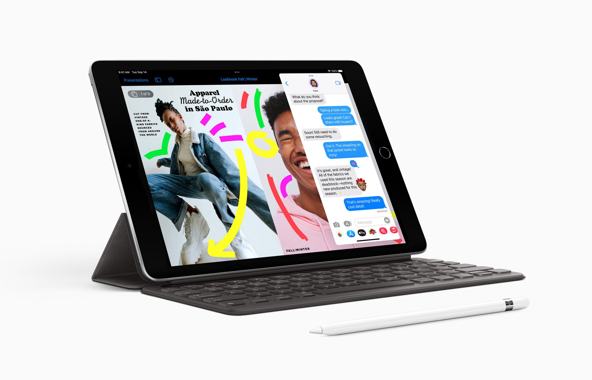 The ninth-gen 2021 iPad sitting on a Smart Keyboard, next to an Apple Pencil stylus.