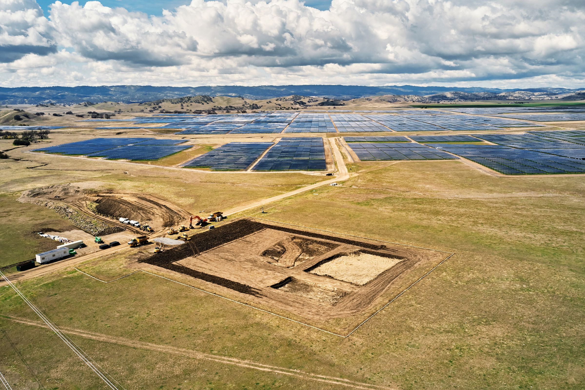 The construction site of the energy storage project at the California Flats solar farm.