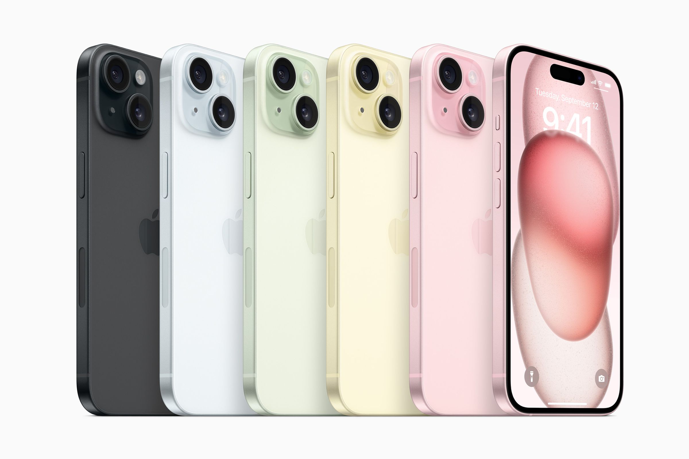 Illustration of Apple’s iPhone 15 models