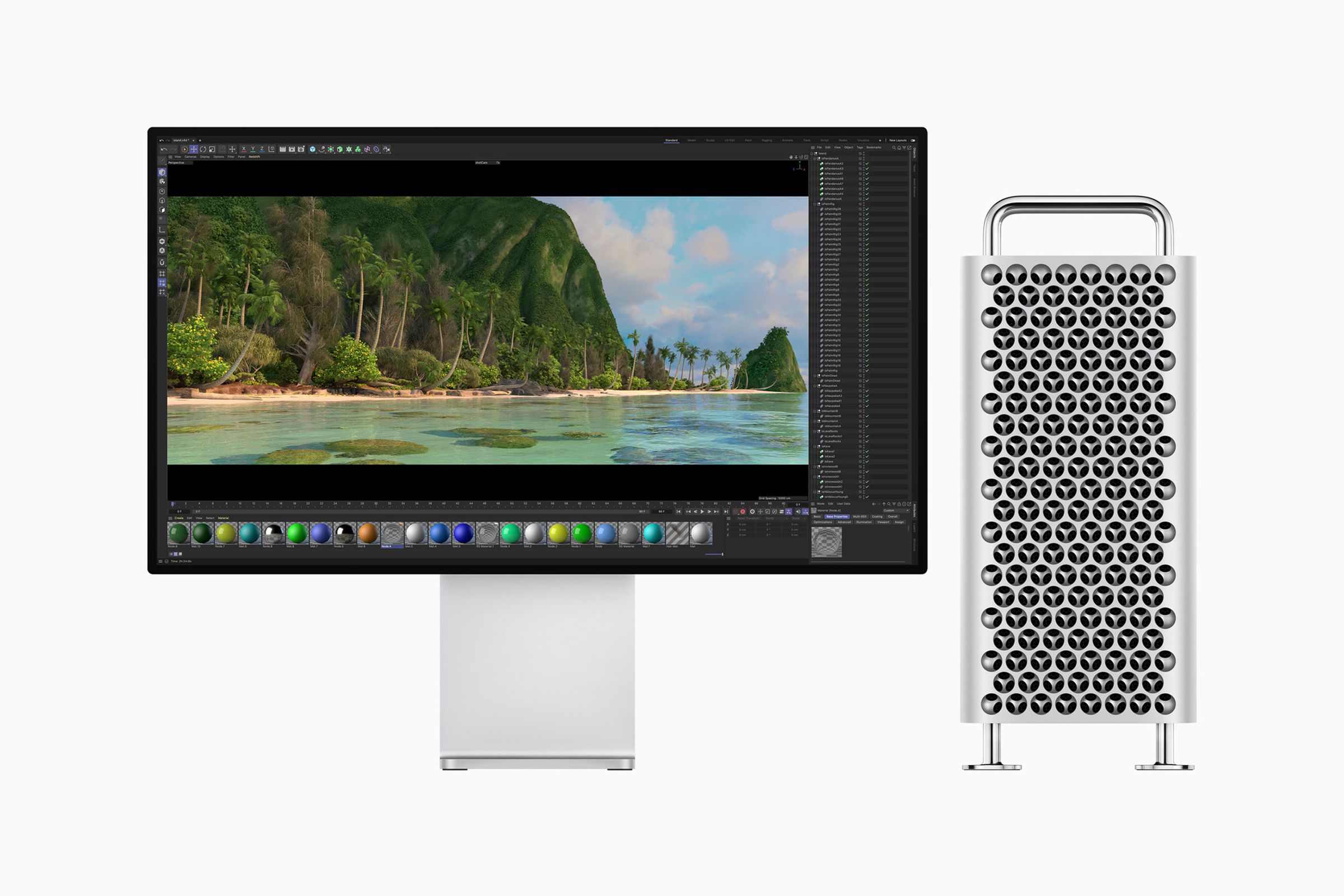 Pro Display XDR next to Mac Pro tower.