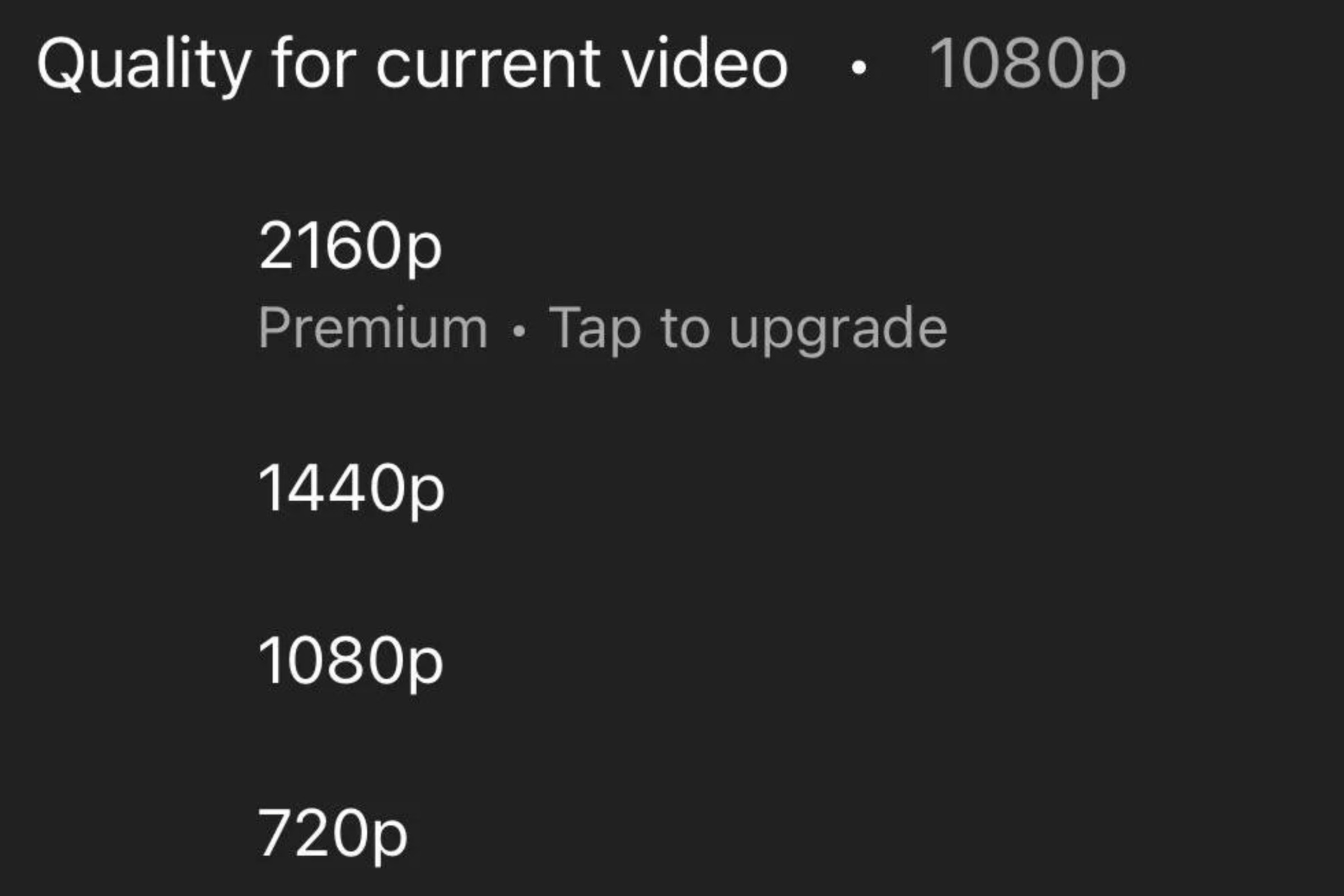 A YouTube video settings box displaying 4K resolution as a premium feature