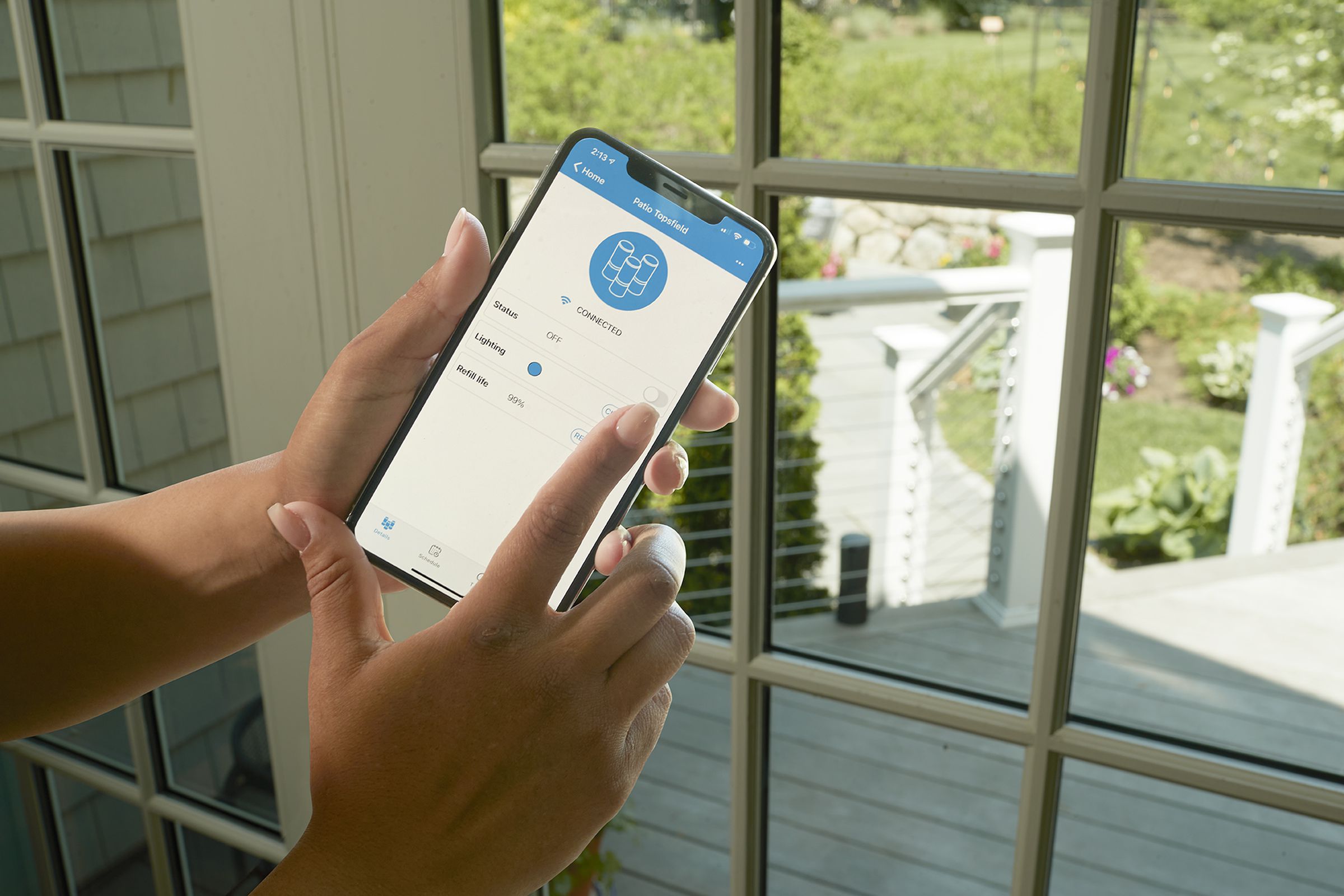 The Liv mosquito repellent system is controlled by a smartphone app and works with Alexa and Google Assistant voice commands.