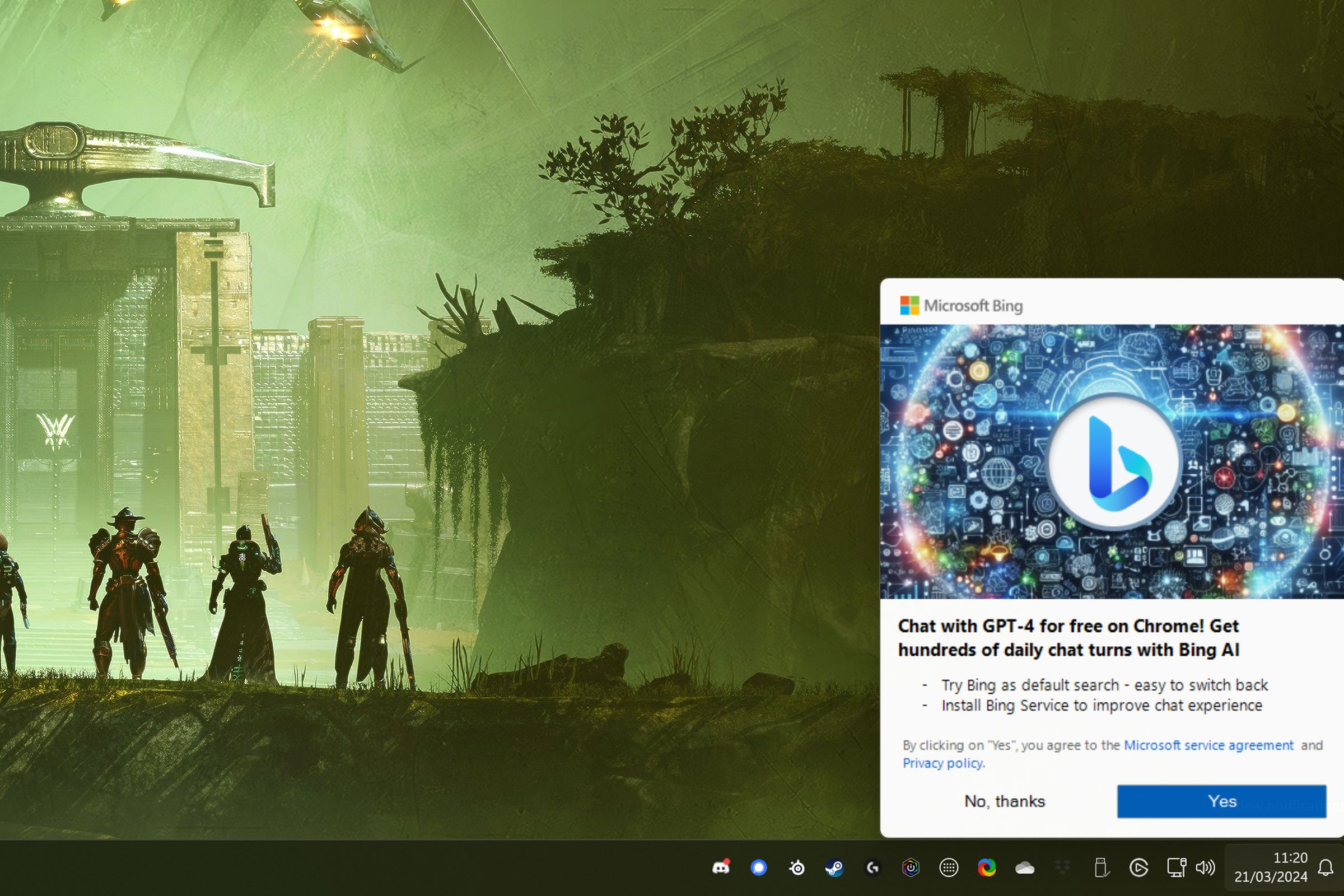 The Bing pop-up on a Windows 11 desktop.