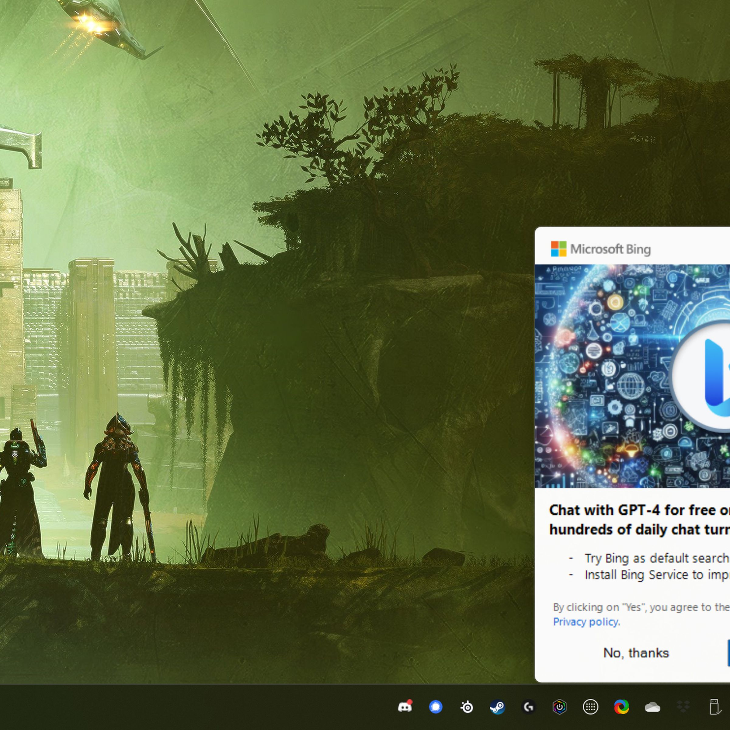 The Bing pop-up on a Windows 11 desktop.