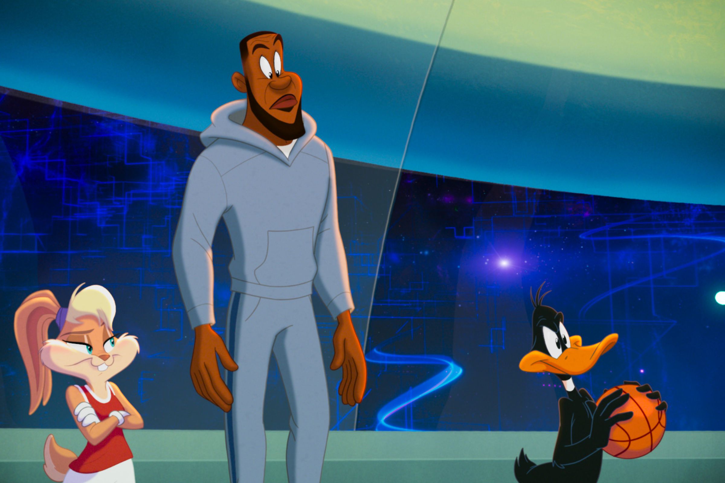 Lola Bunny, LeBron James and Daffy Duck in Space Jam: A New Legacy