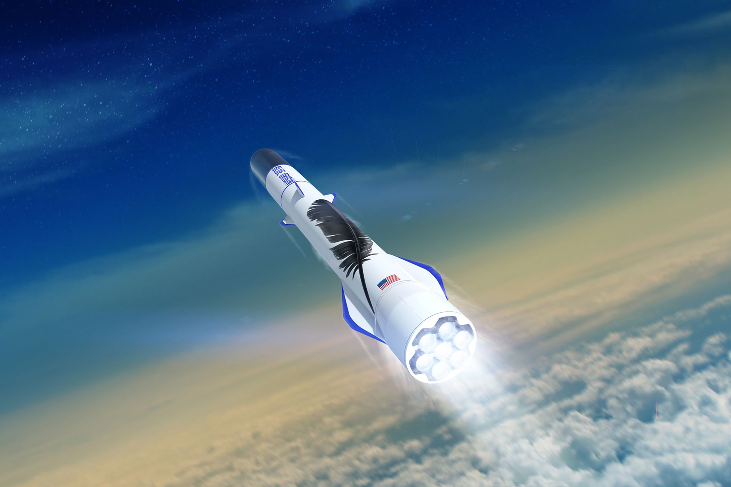 A rendering of Blue Origin’s future New Glenn rocket, one of the three vehicles selected for the DOD’s Launch Service Agreement