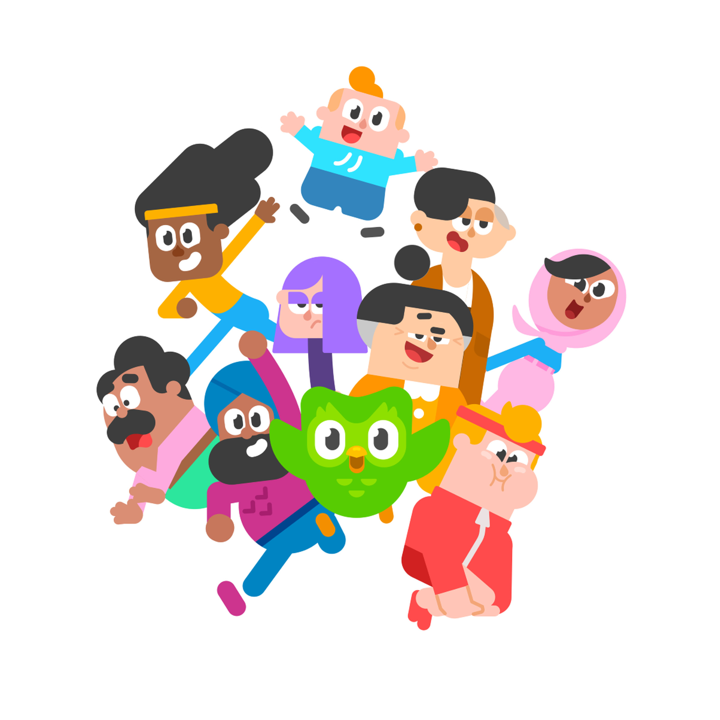 The cast of characters from Duolingo’s Project World