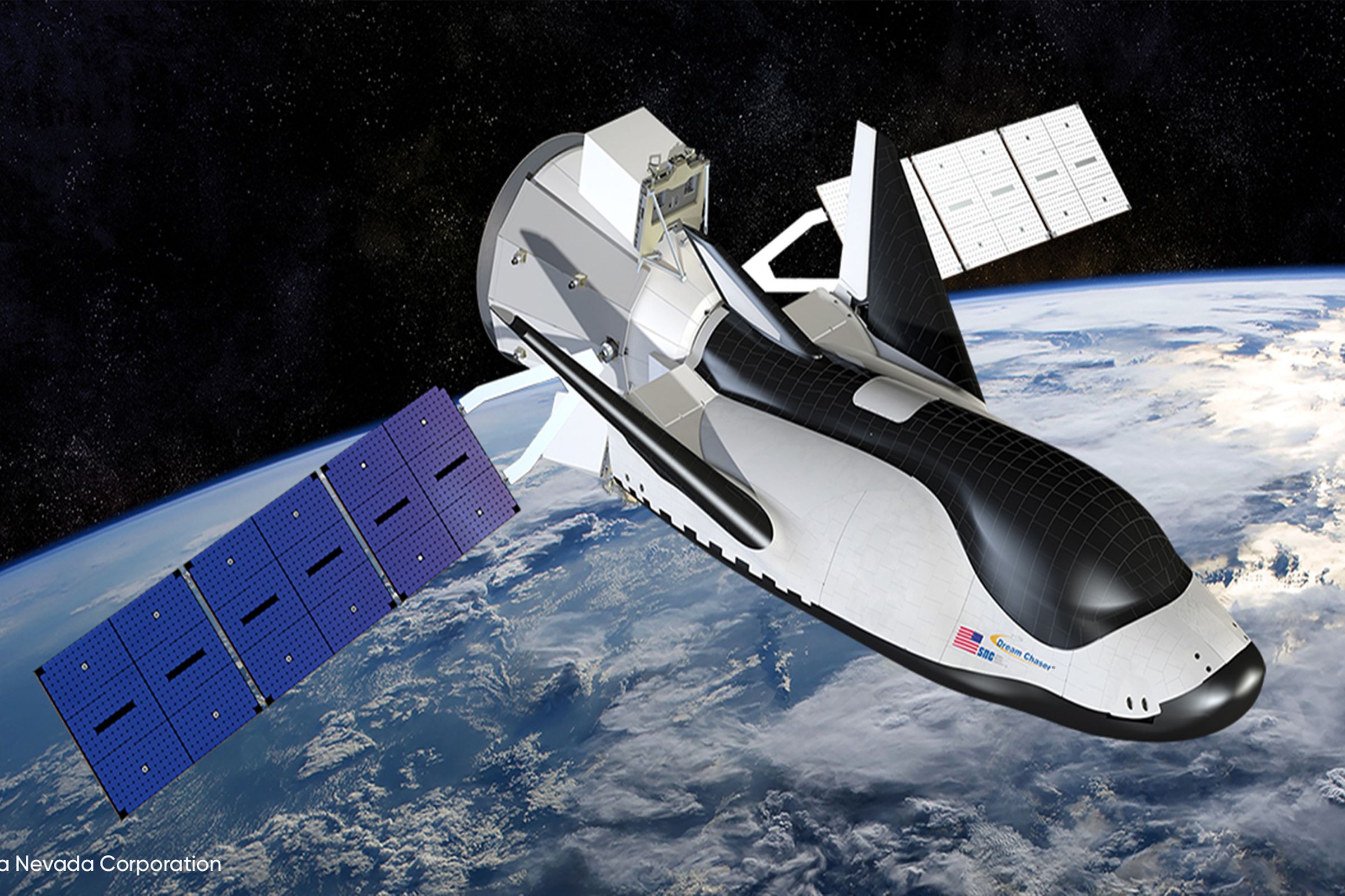 A rendering of SNC’s Dream Chaser vehicle in space