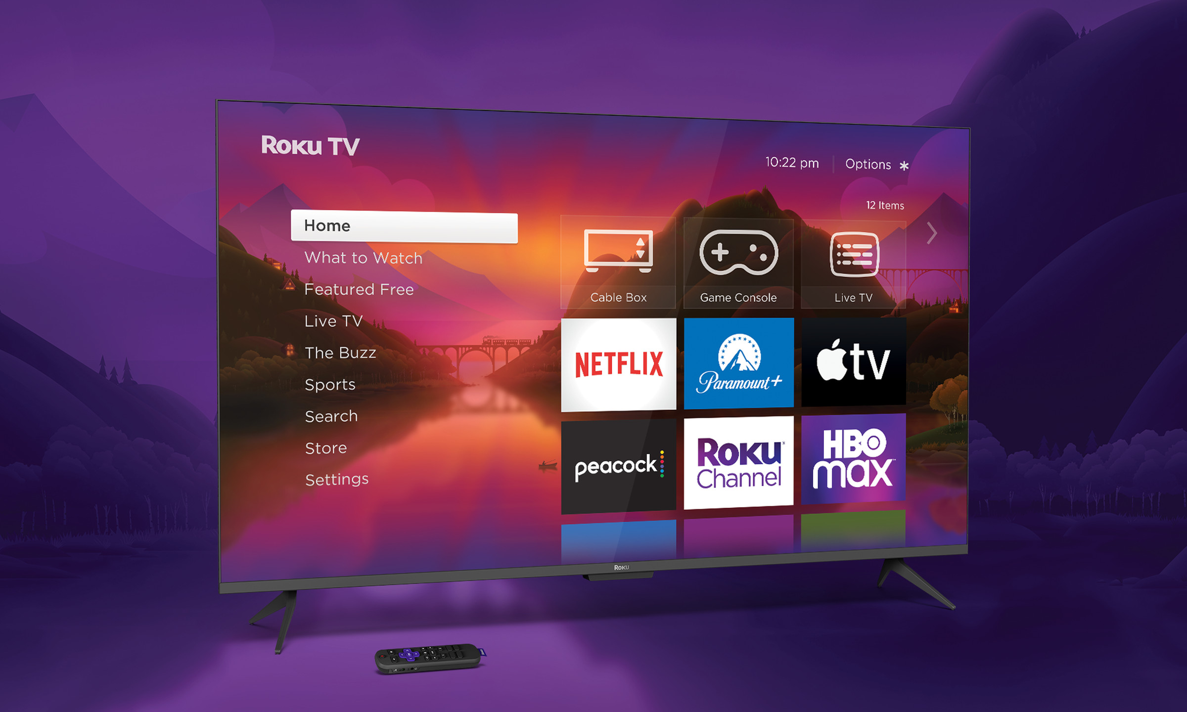 An image of a Roku TV with a purple background.