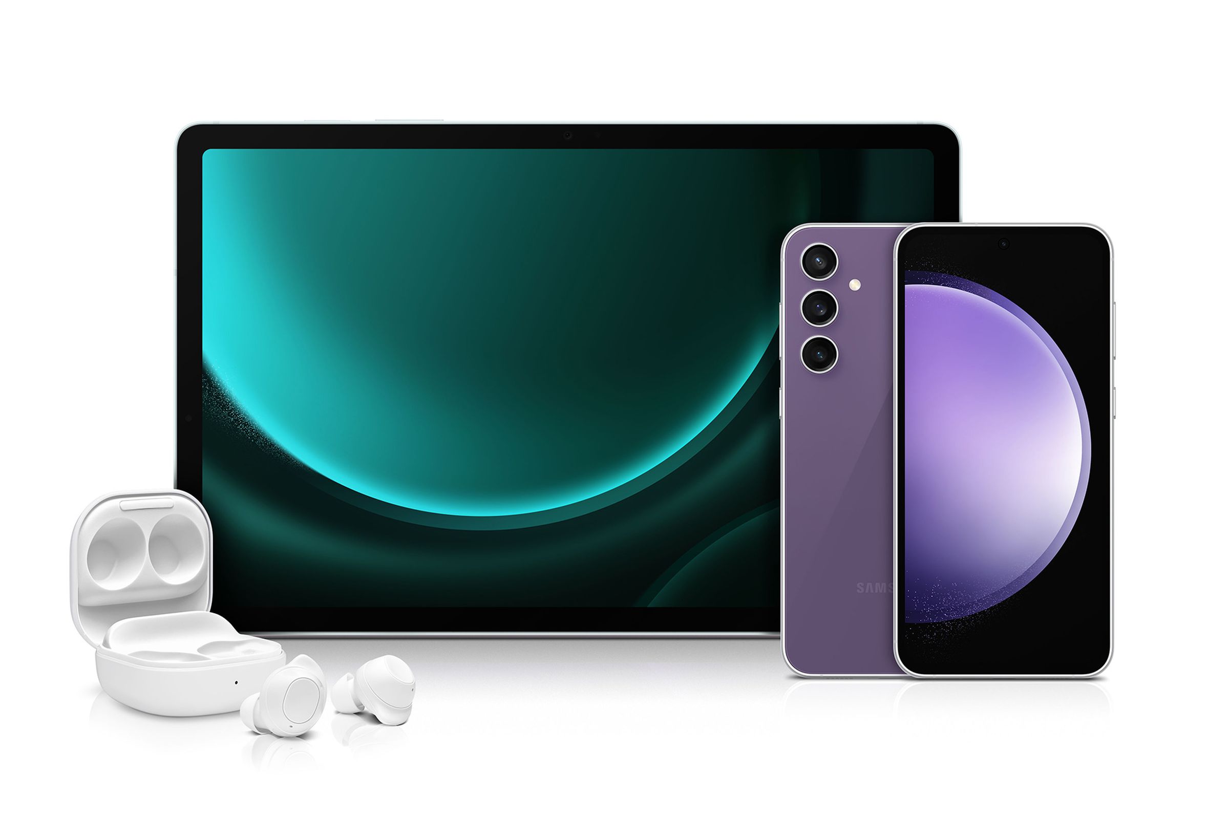 Group view of the S23 FE, Galaxy Buds FE, and Tab S9 FE.