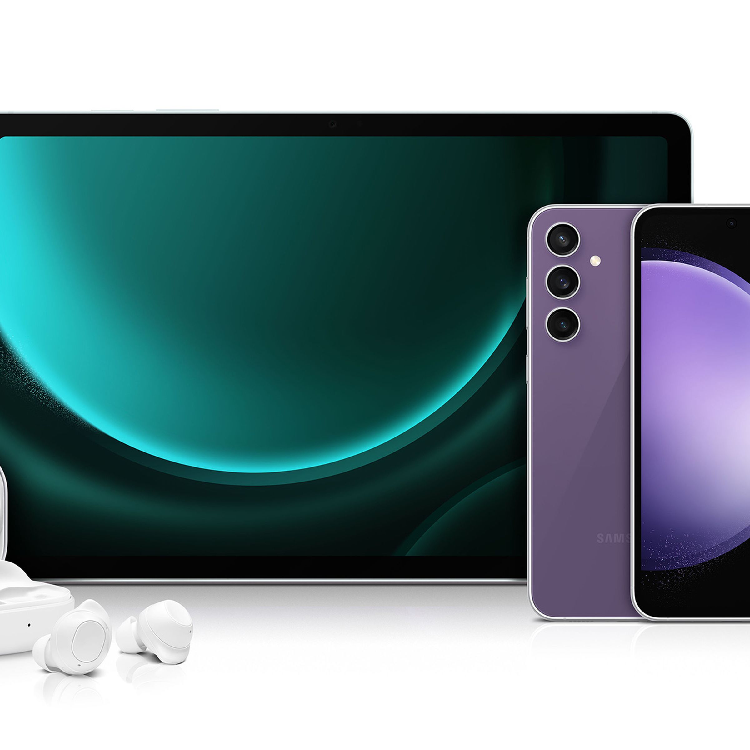 Group view of the S23 FE, Galaxy Buds FE, and Tab S9 FE.