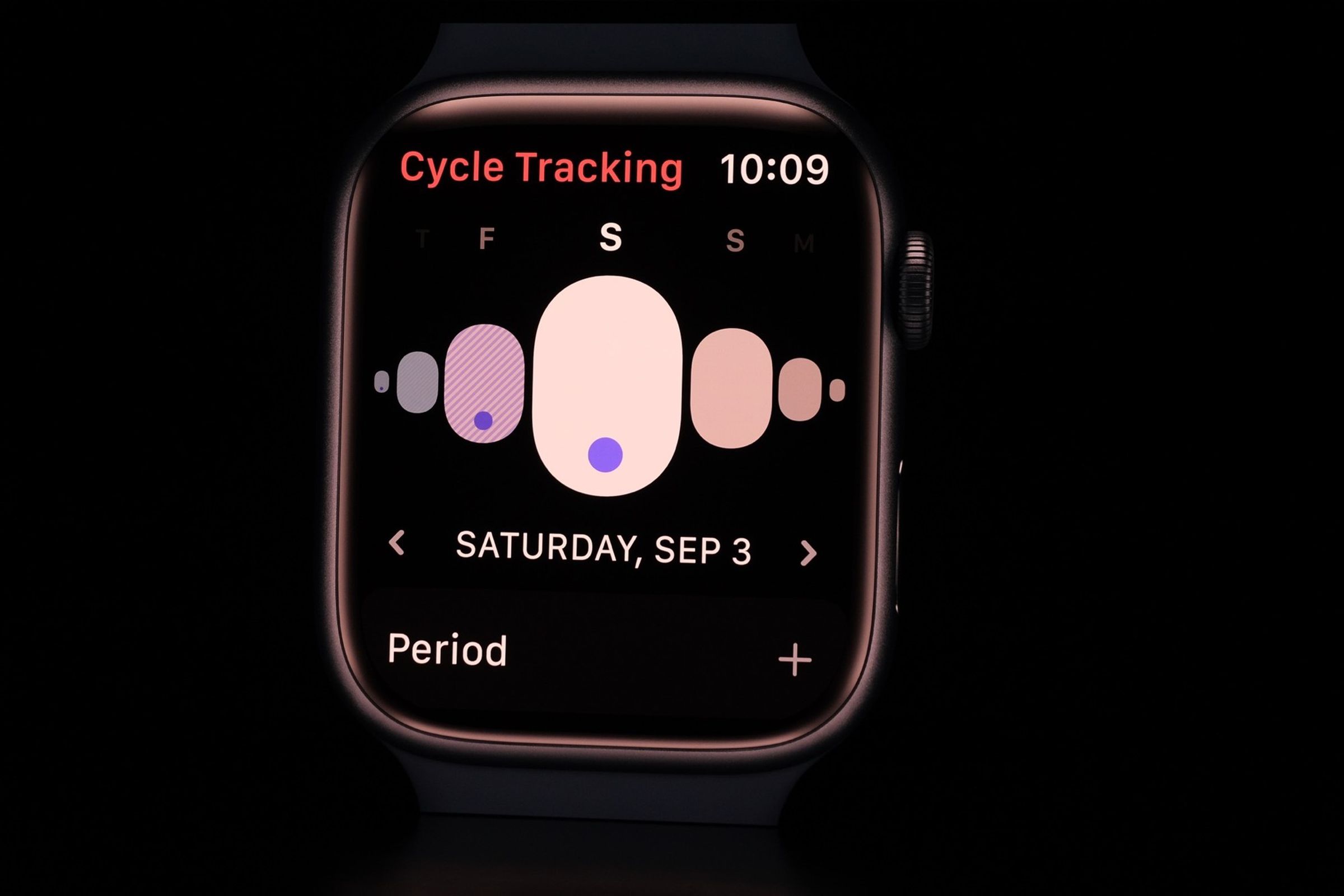 An Apple Watch screen shows the cycle tracking feature.