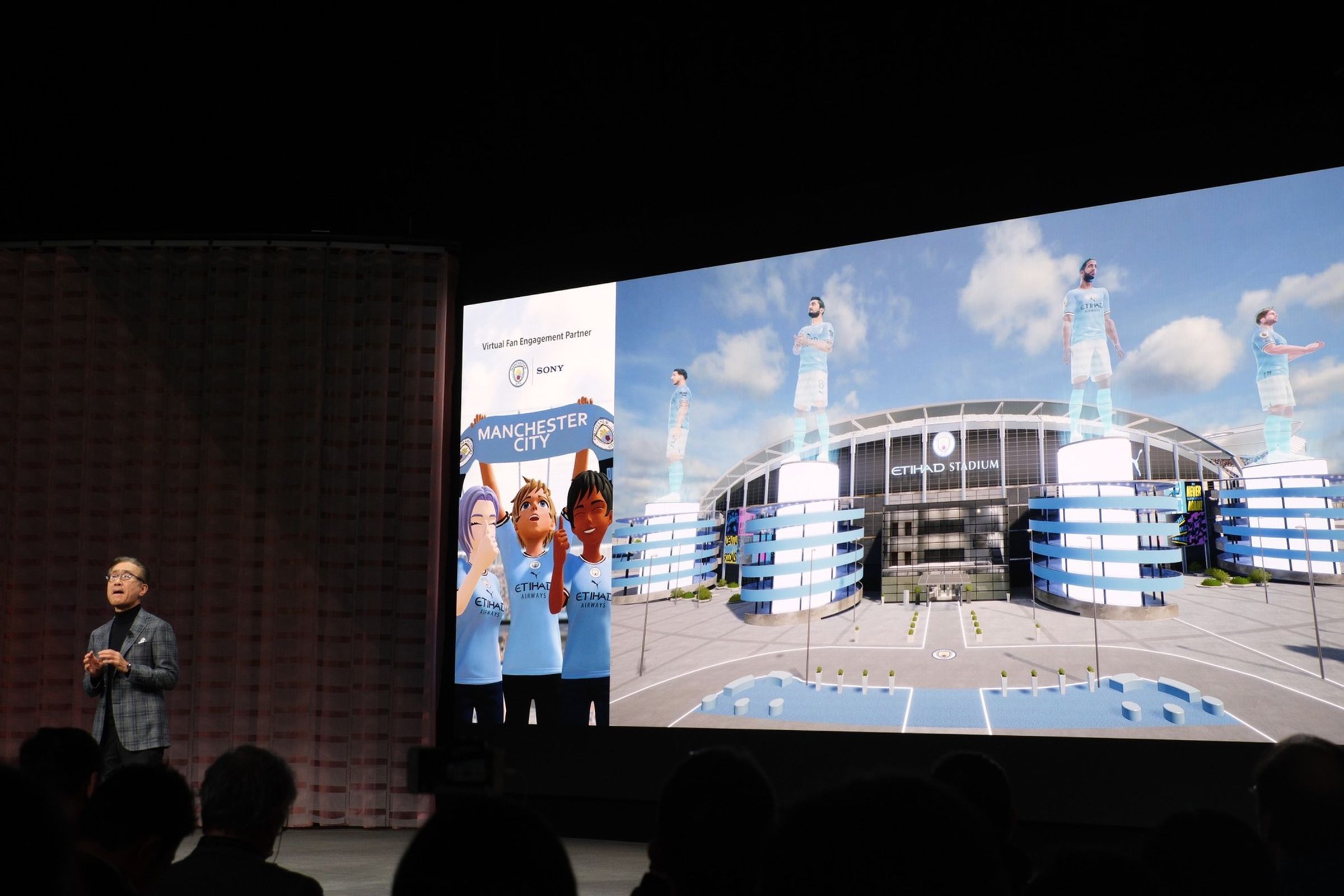 Sony CEO Kenichiro Yoshida discusses the company's project with Manchester City on stage at CES.