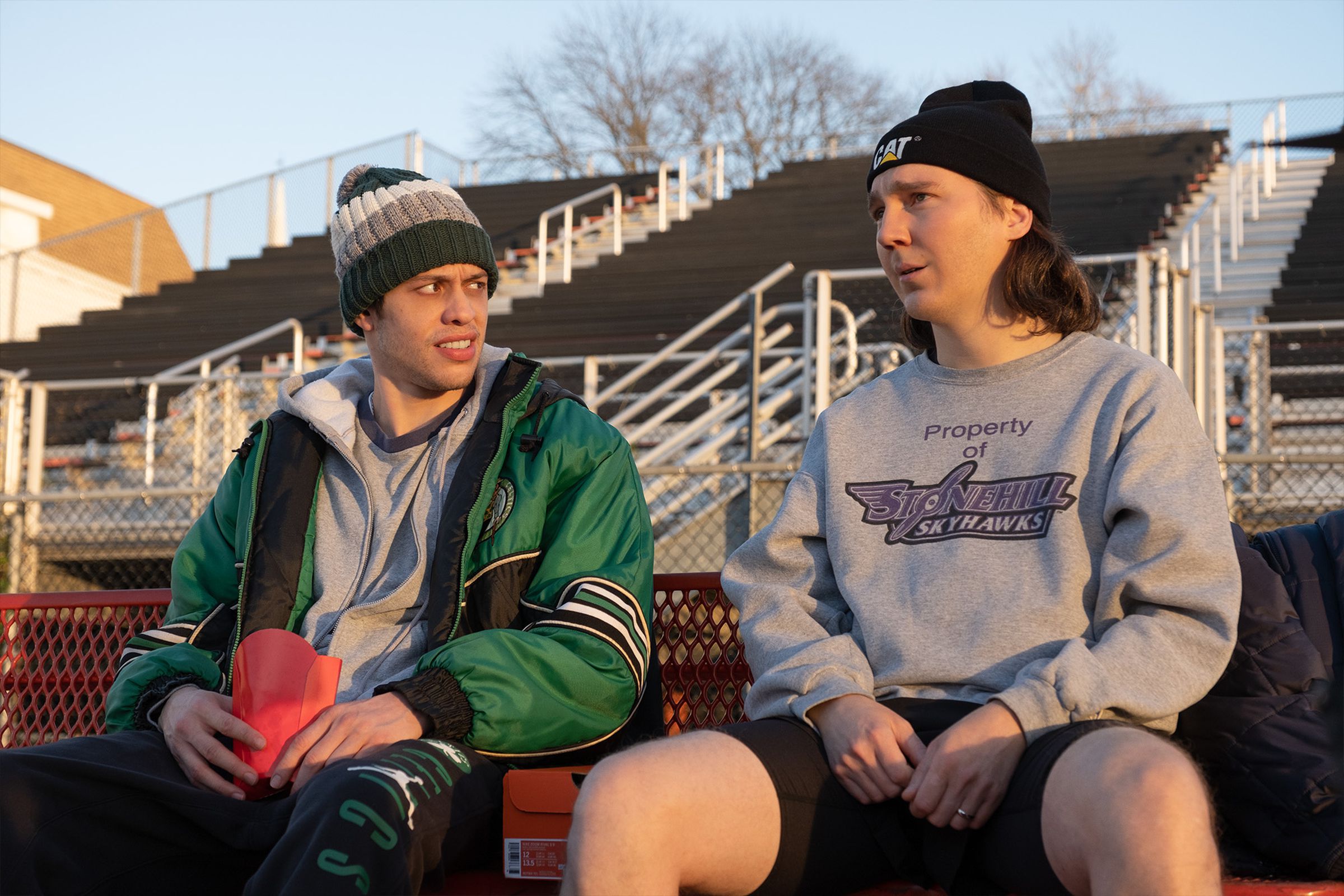 Pete Davidson and Paul Dano in a screenshot taken from the upcoming movie Dumb Money.