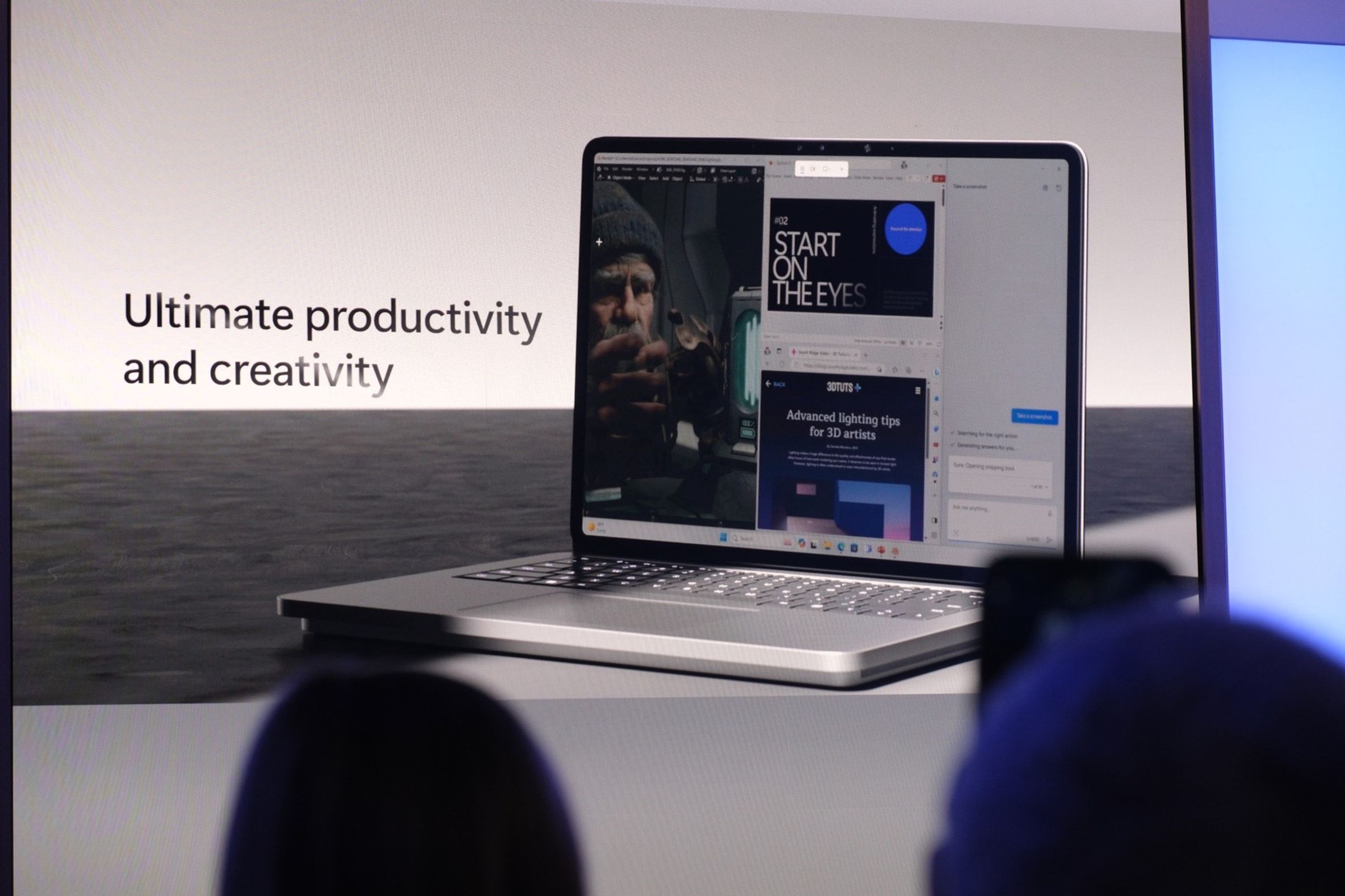 The Surface Laptop Studio 2 pictured in a presentation during Microsoft’s hardware and software event.