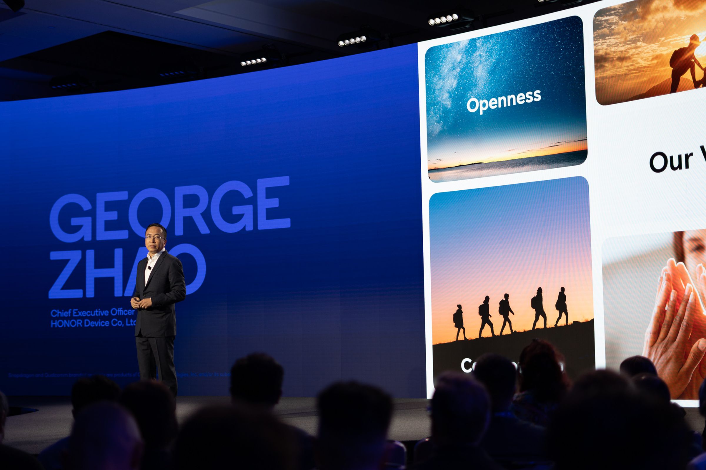 Honor CEO George Zhao presenting onstage at Qualcomm Snapdragon Summit 2023.