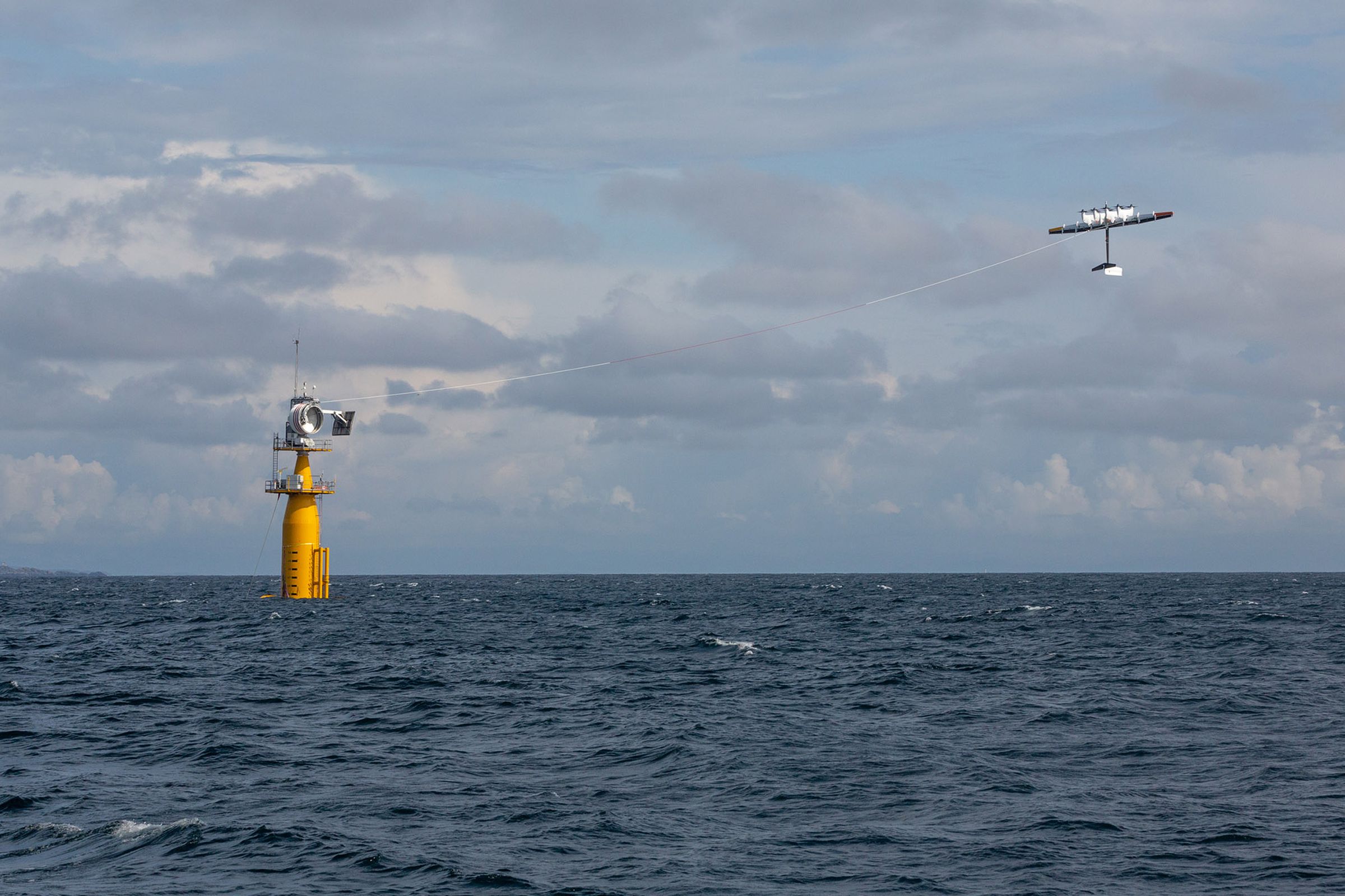The kites are attached to buoys out at sea, and use turbines to generate power.