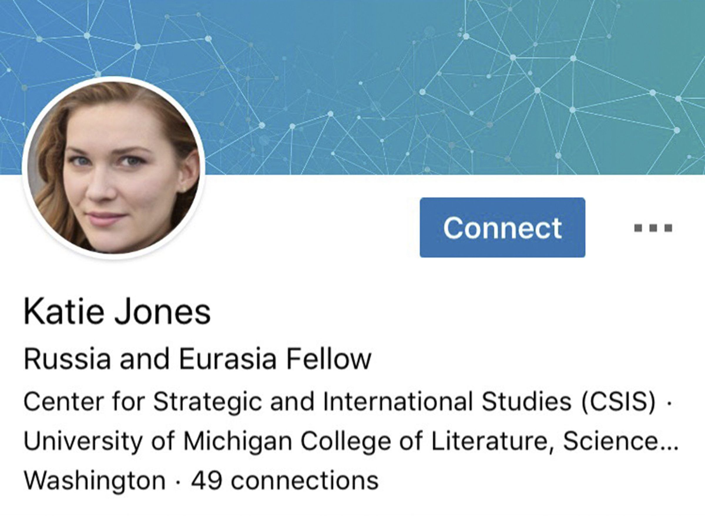 The fake profile for “Katie Jones” spotted by the Associated Press. 