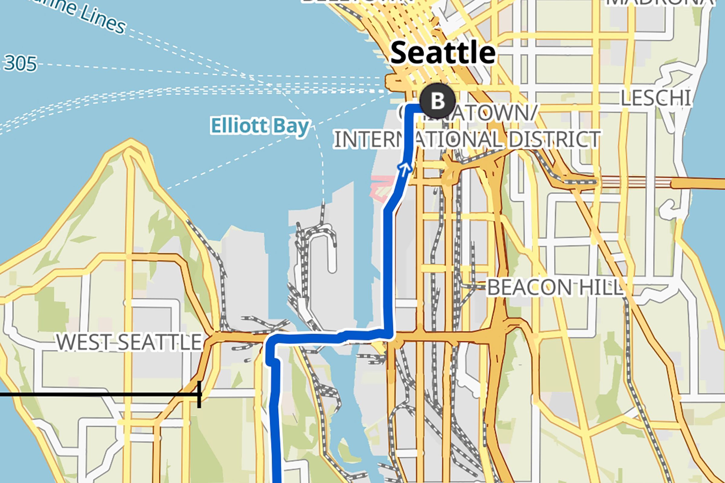 Screengrab of route map in Komoot app.