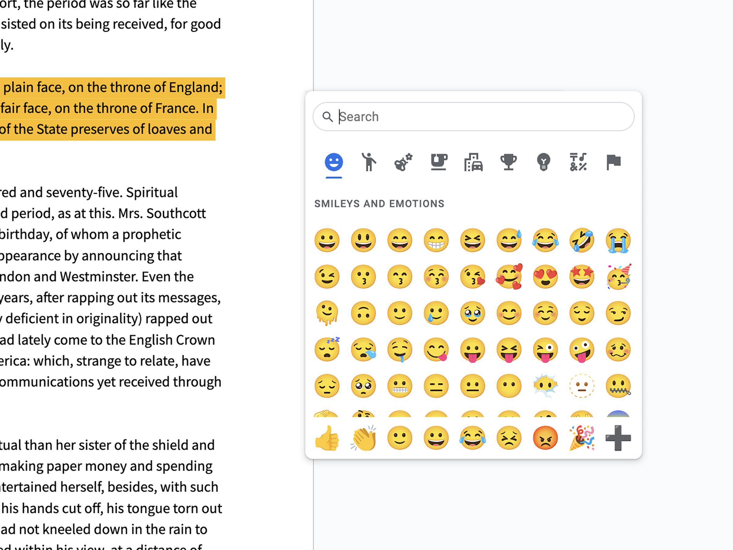 text on left, a box of emojis on the right.