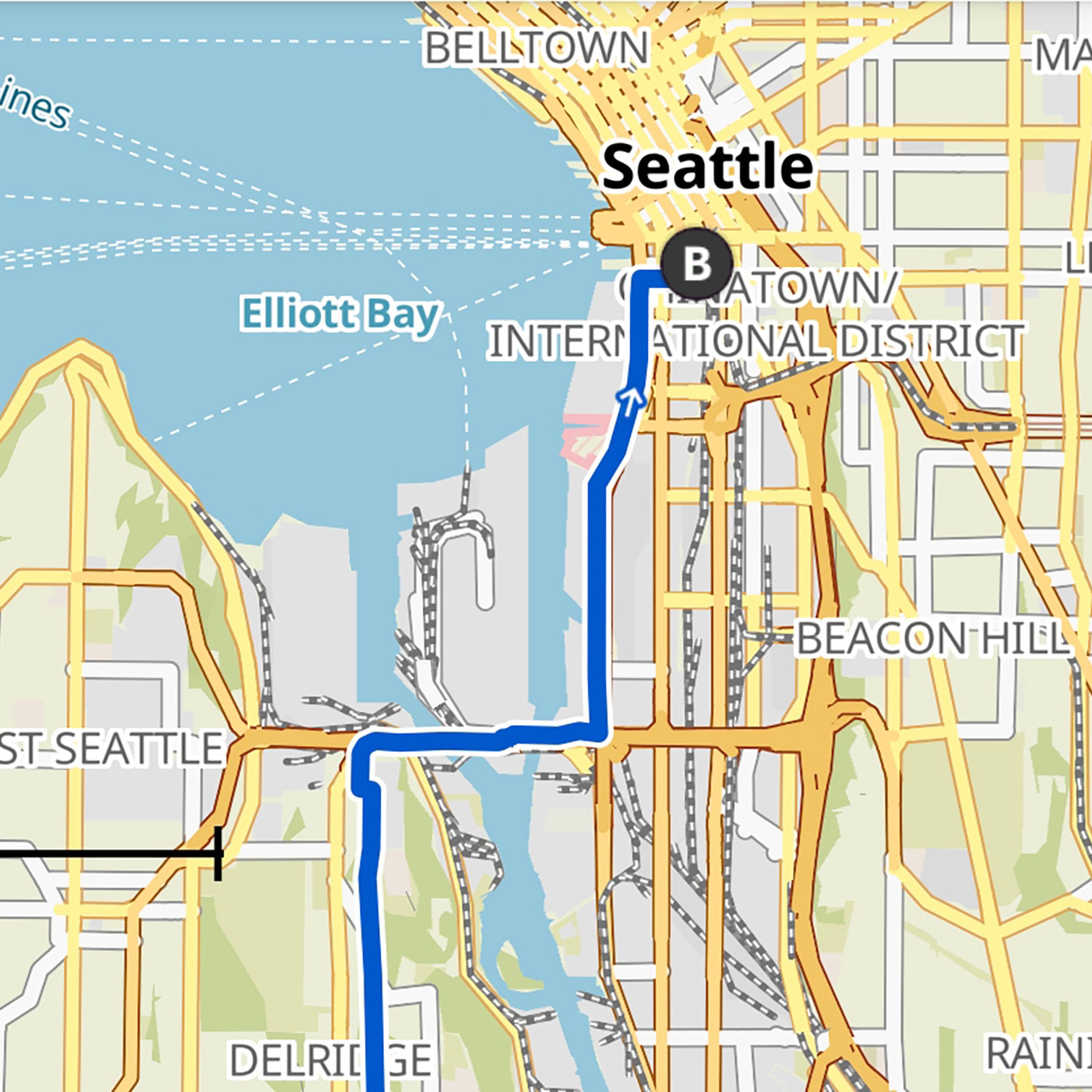 Screengrab of route map in Komoot app.
