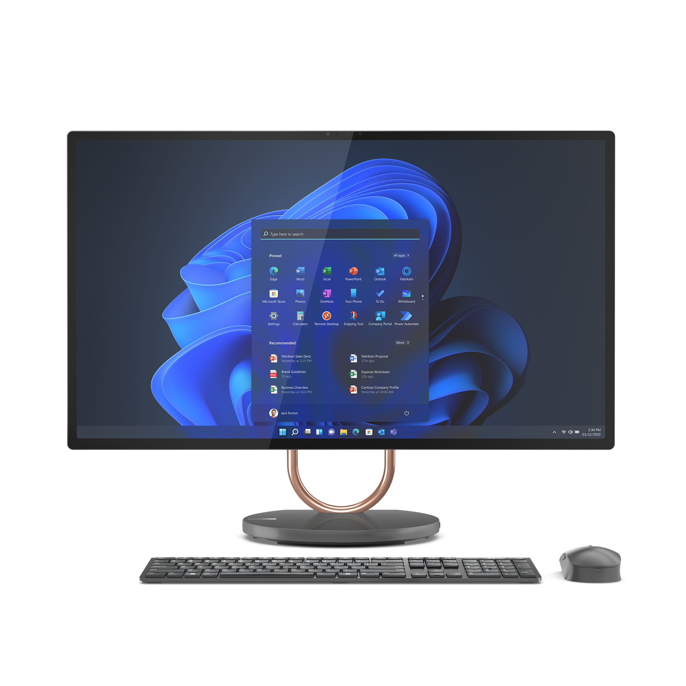 Image of Lenovo’s Yoga AIO 9i with a keyboard and mouse.