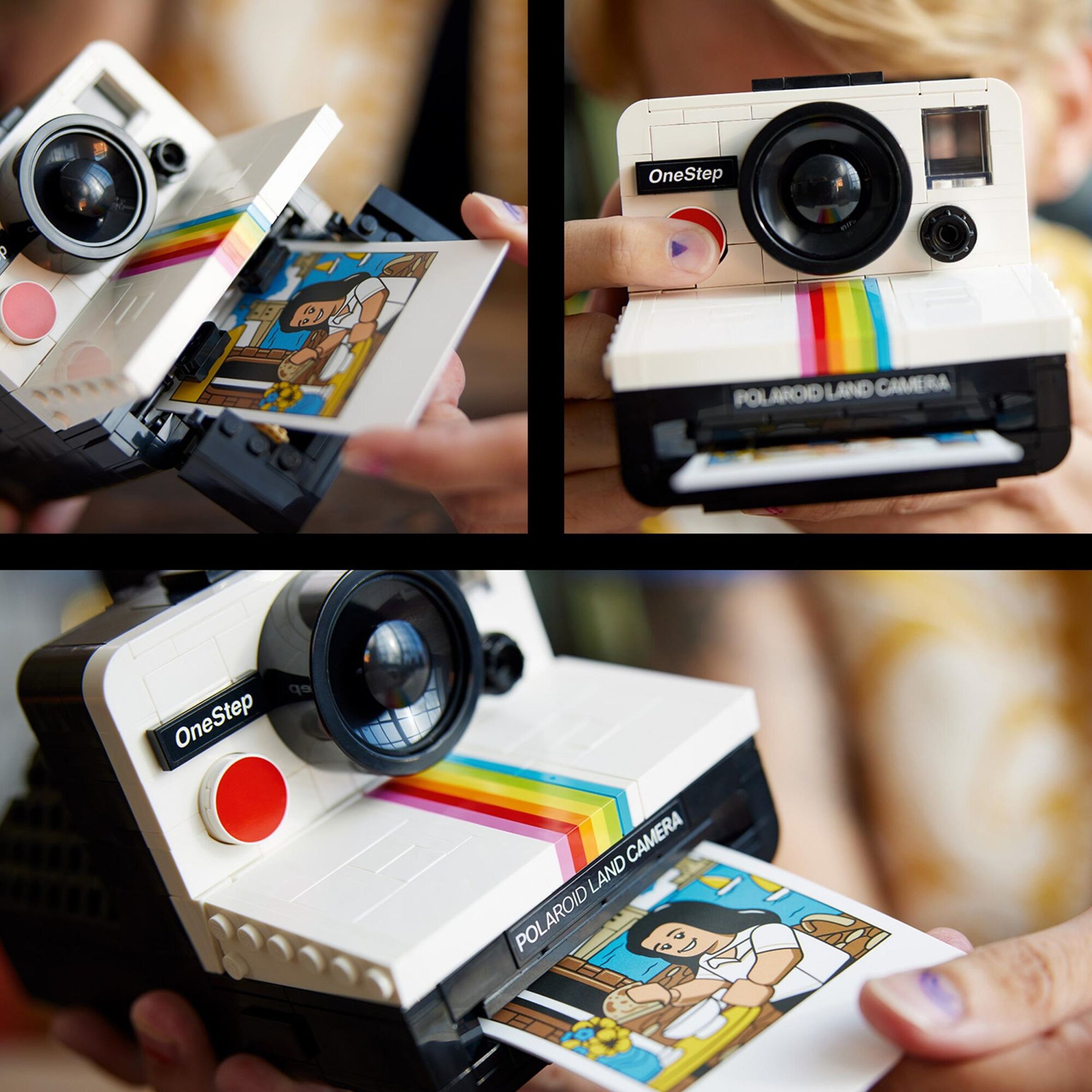 A collage of photos of the Lego Polaroid camera.