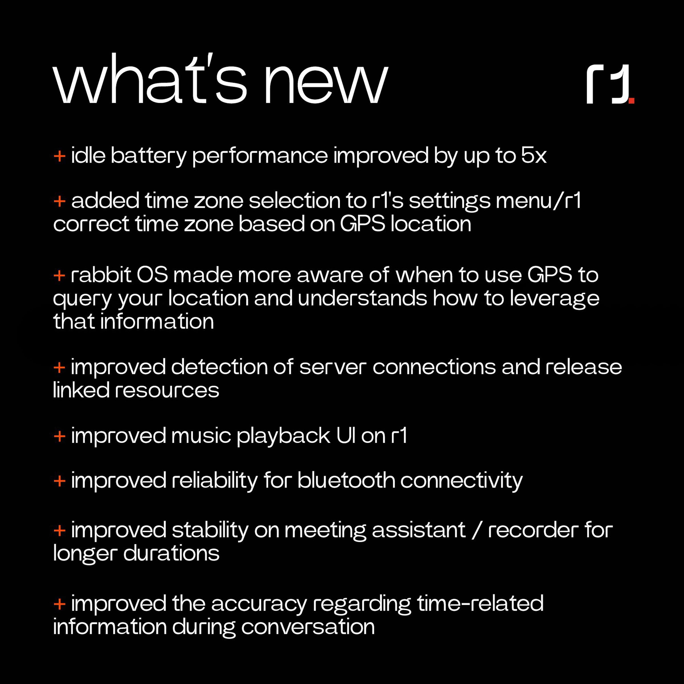 Screengrab showing R1 updates included in the OTA.